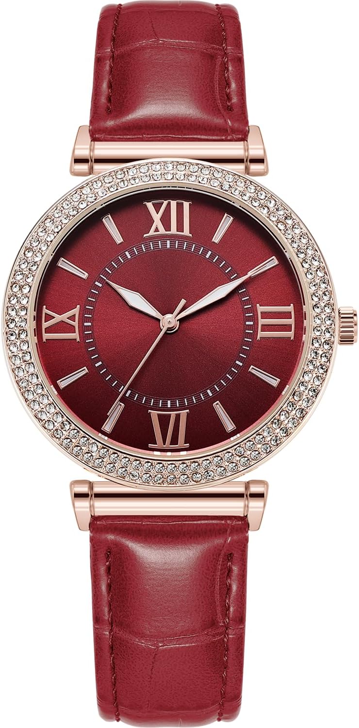 Thumbnail 6 de NUOVO Women’s Rhinestone Bezel Dress Watch with Rose Gold Case and White Leather