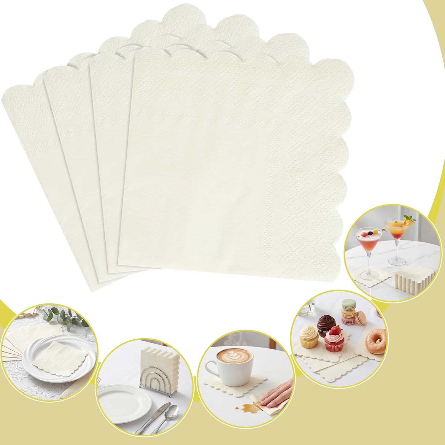 Thumbnail 6 de NatNarr 120 Pcs Cocktail Napkins – Scalloped Ivory, Disposable Beverage & Dessert Napkins for Weddings and Parties
