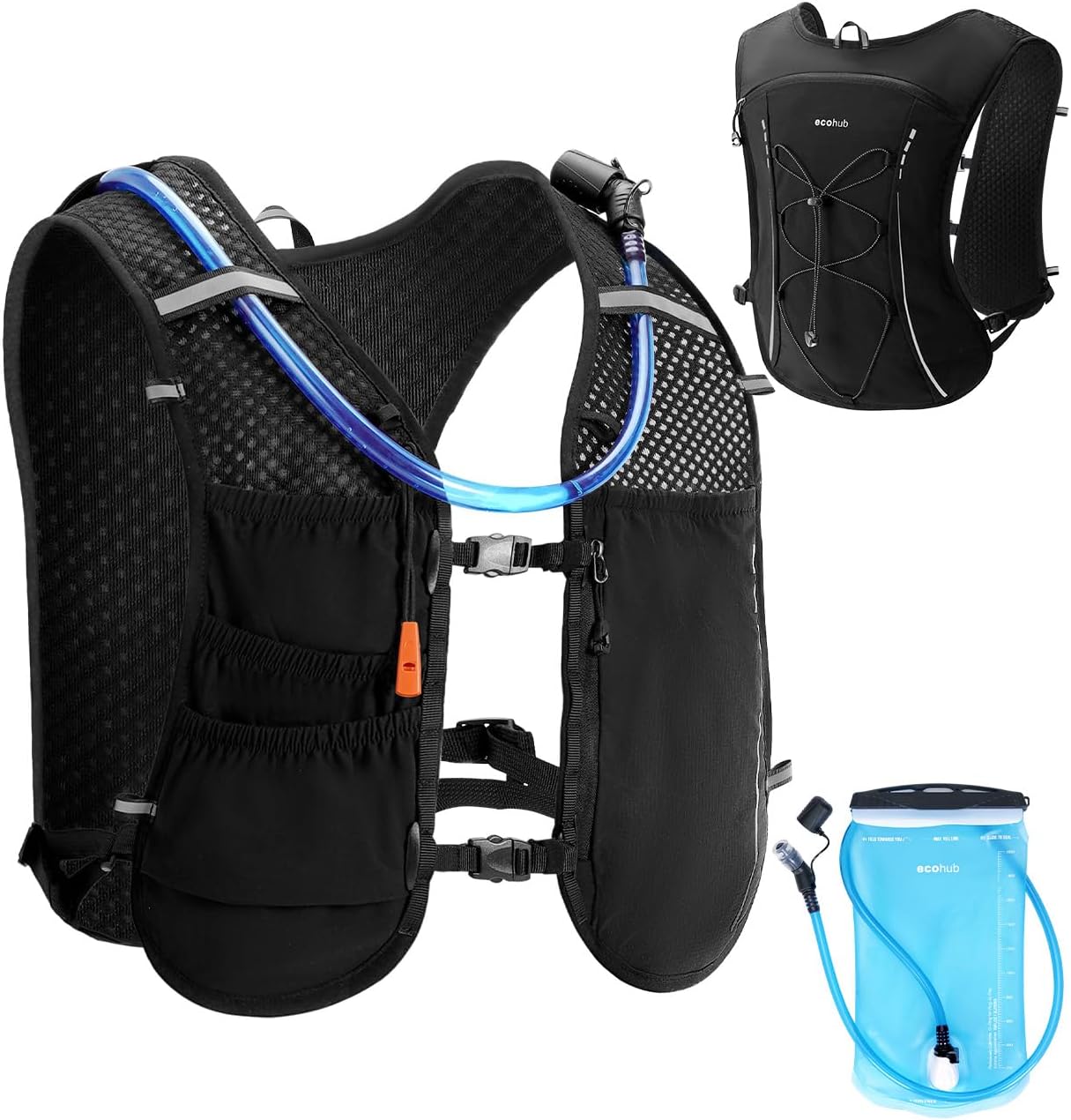 Detalle de ECOHUB Laufweste für Damen & Herren mit 2L Trinkflasche – ultraleicht, atmungsaktiv und reflektierend