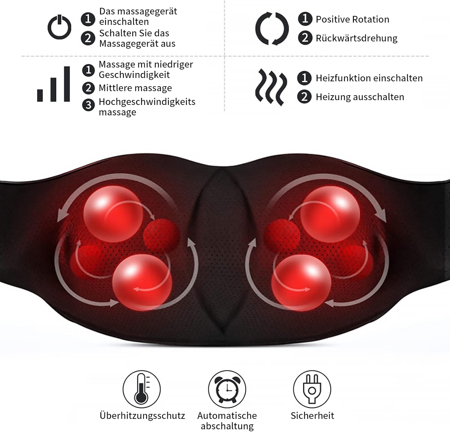 Detalle de iKristin 3D Shiatsu Nackenmassagegerät 42°C