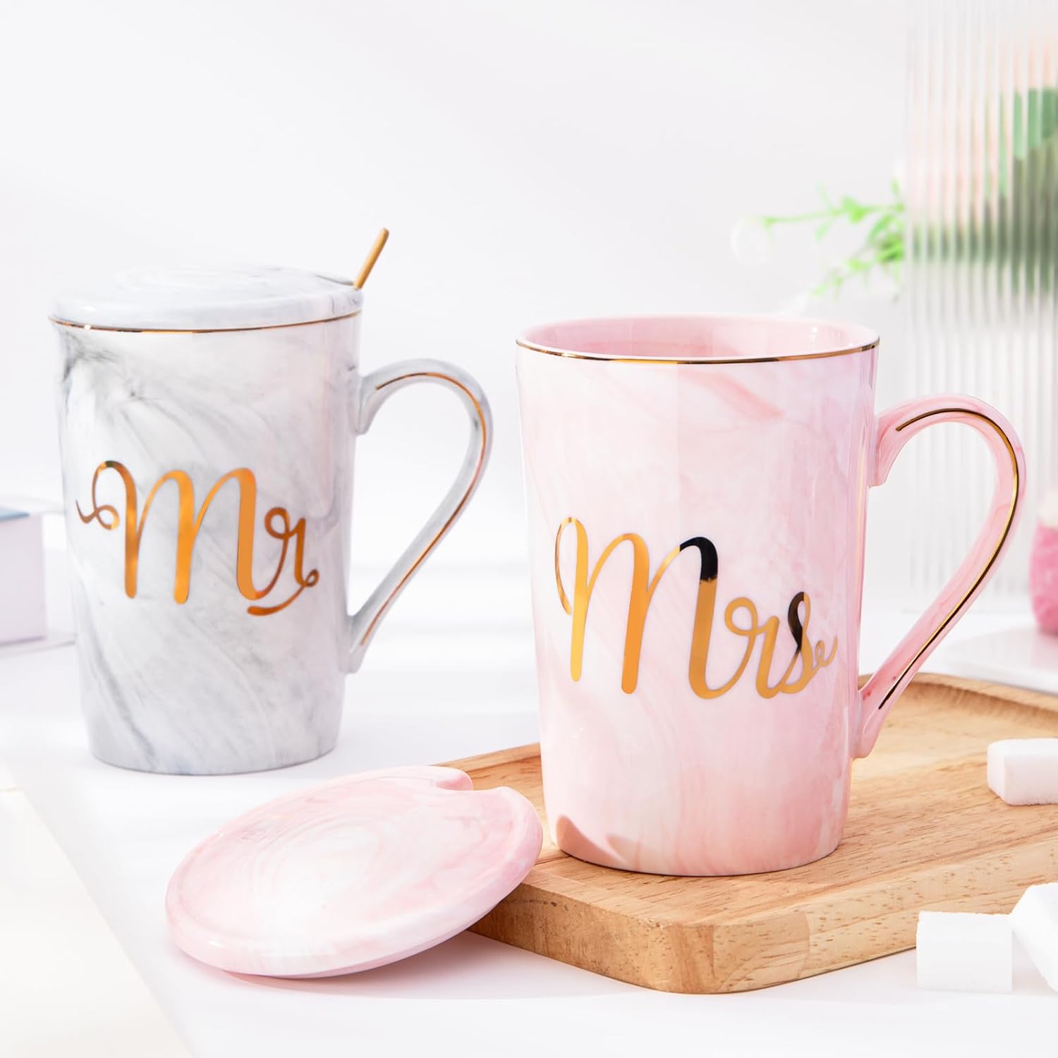 Thumbnail 1 de Doublewhale 14oz Marble Mr & Mrs Mug Gift Set for Couples