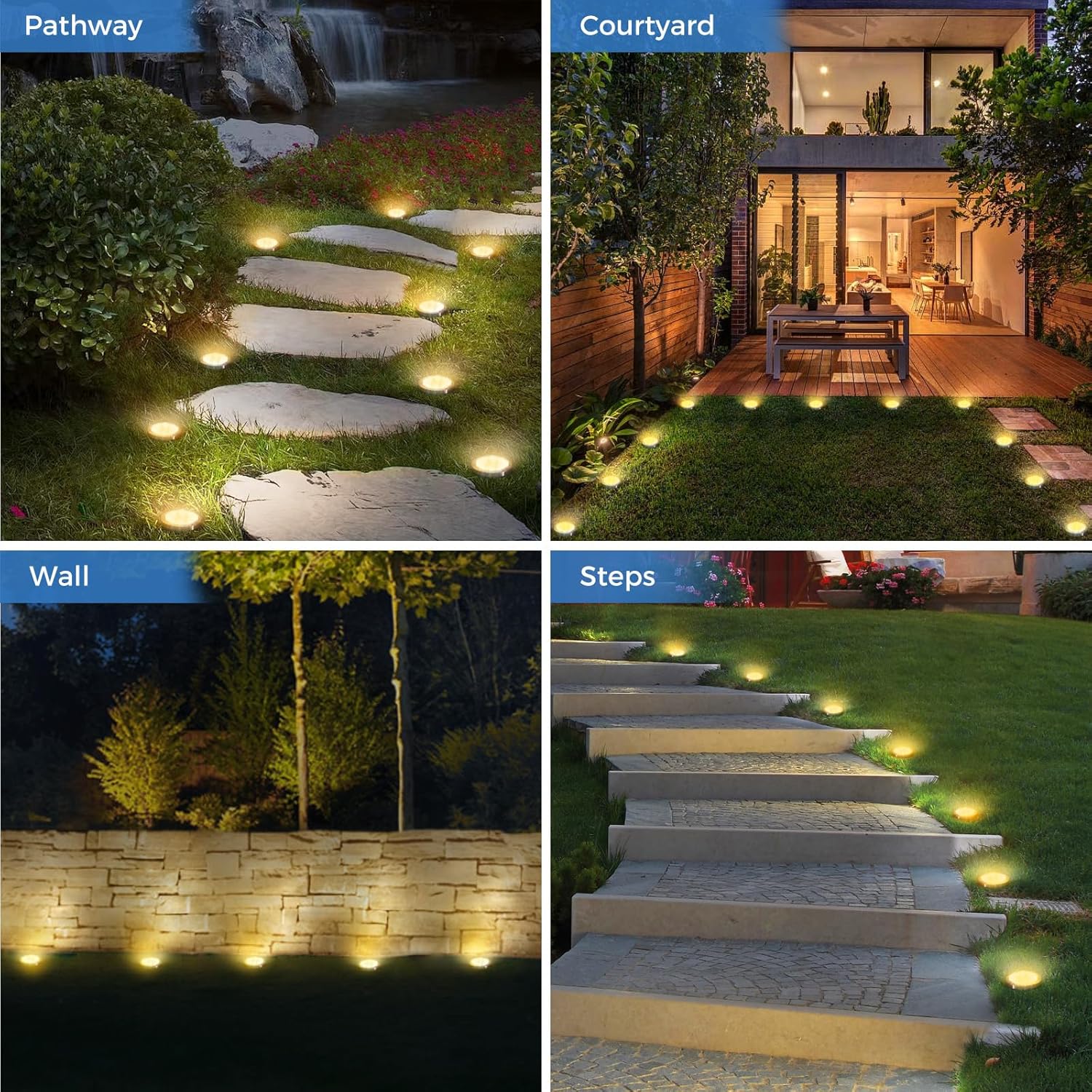 Thumbnail 4 de Peasur 6-pack solar ground disc lights for outdoor pathways (warm white)