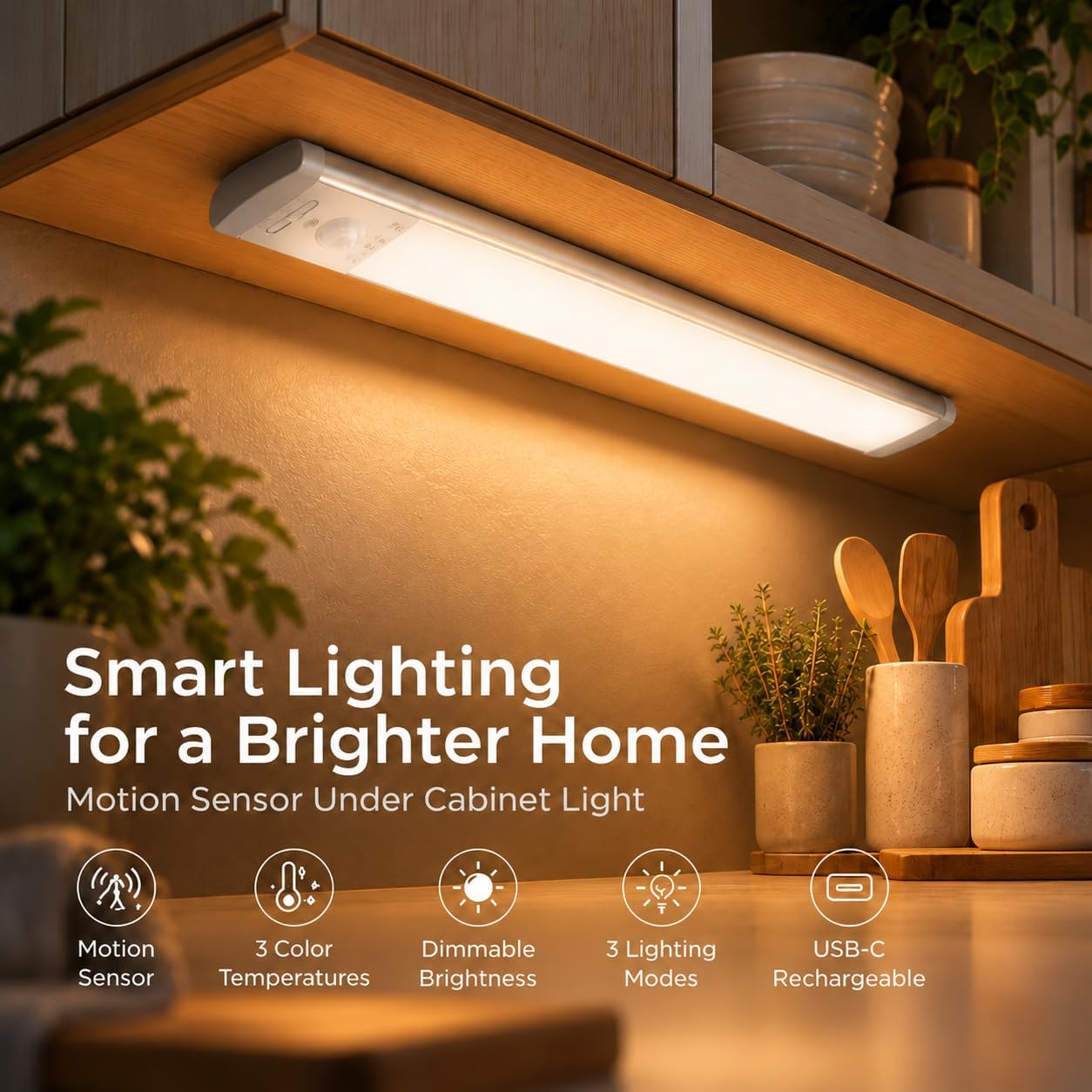 Thumbnail 1 de CPFLITA UCL-4Pack-24cm. Under-Cabinet Lights, Motion Sensor, 3 Color Temps