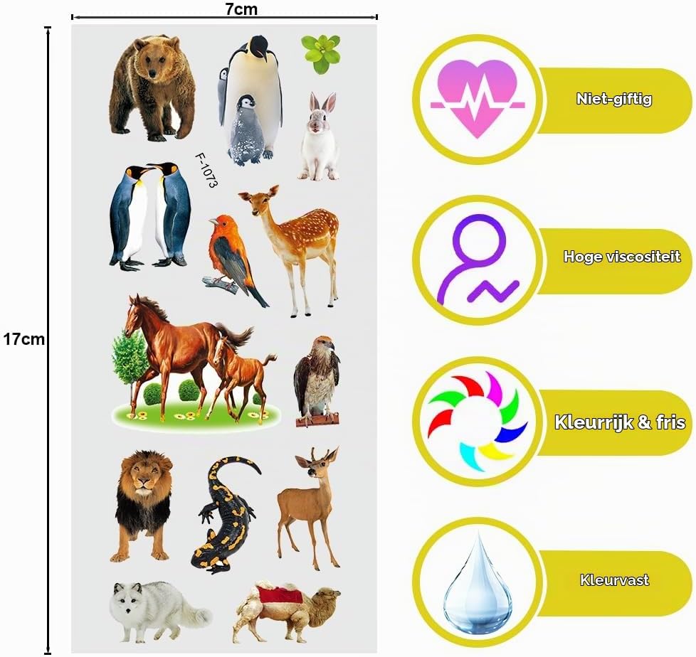 Detalle 2 de Vicloon V-TZ3D-AN-FBA 3D-stickers, 12 PVC-stickers met dierenthema