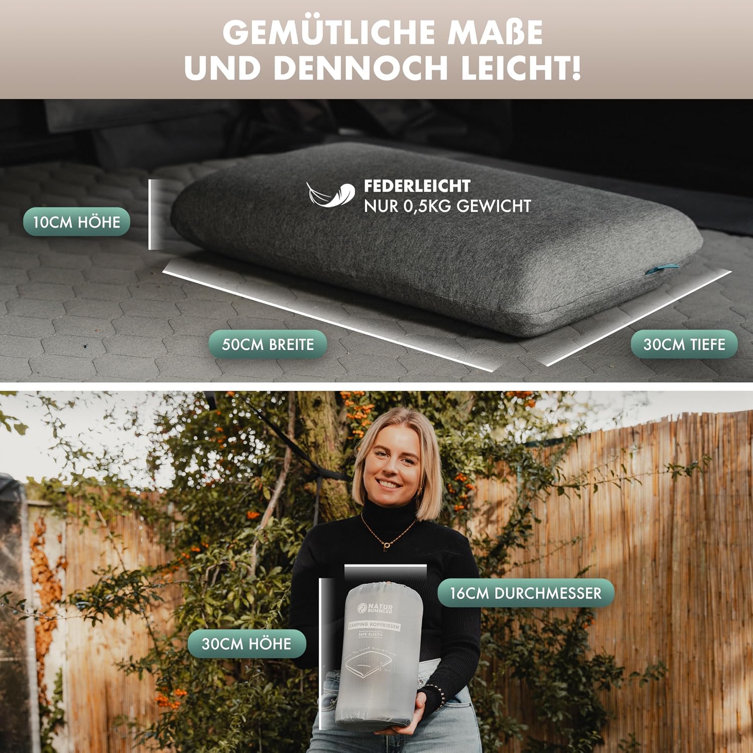 Thumbnail 1 de NATURBUMMLER Reisekissen Memory Foam 50x30x10 cm