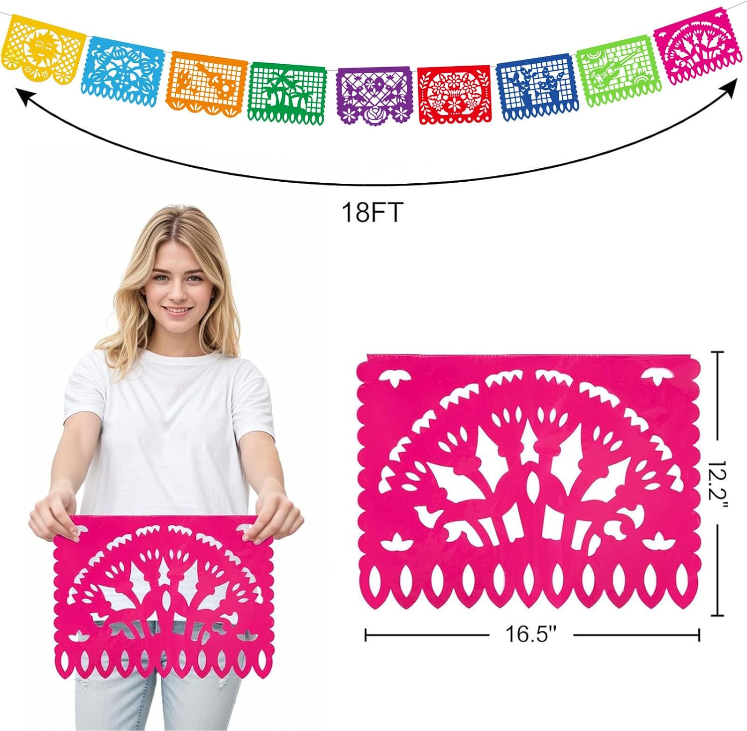 Thumbnail 6 de DomeStar HR0159 Papel Picado Banner, 18 ft Plastic Fiesta Garland