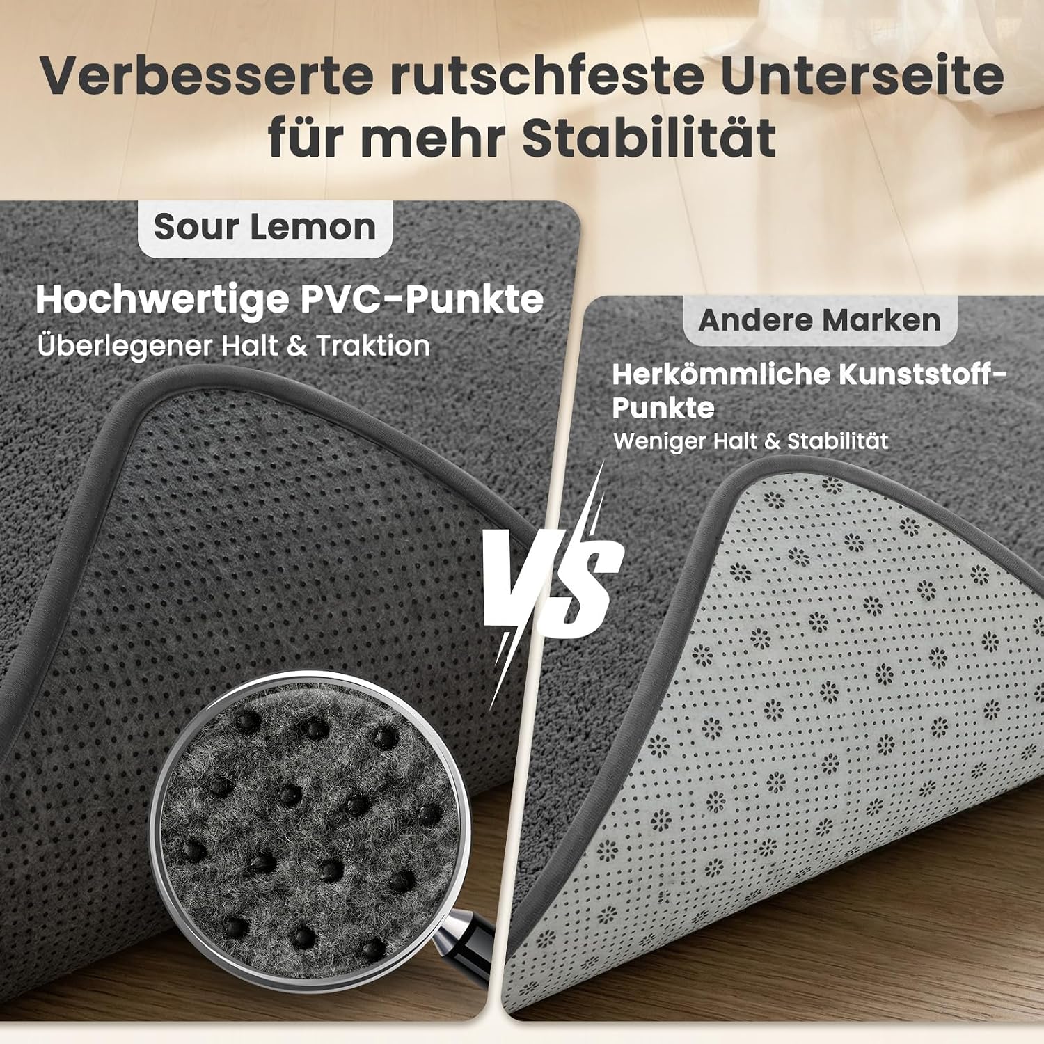 Detalle 2 de Sour Lemon Teppich Wohnzimmer 200x300 – Flauschiger Kurzflor, waschbar, rutschfest