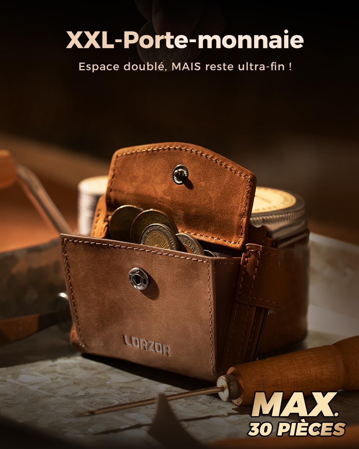 Detalle 2 de LORZOR Portefeuille Homme Cuir avec Porte Monnaie XXL