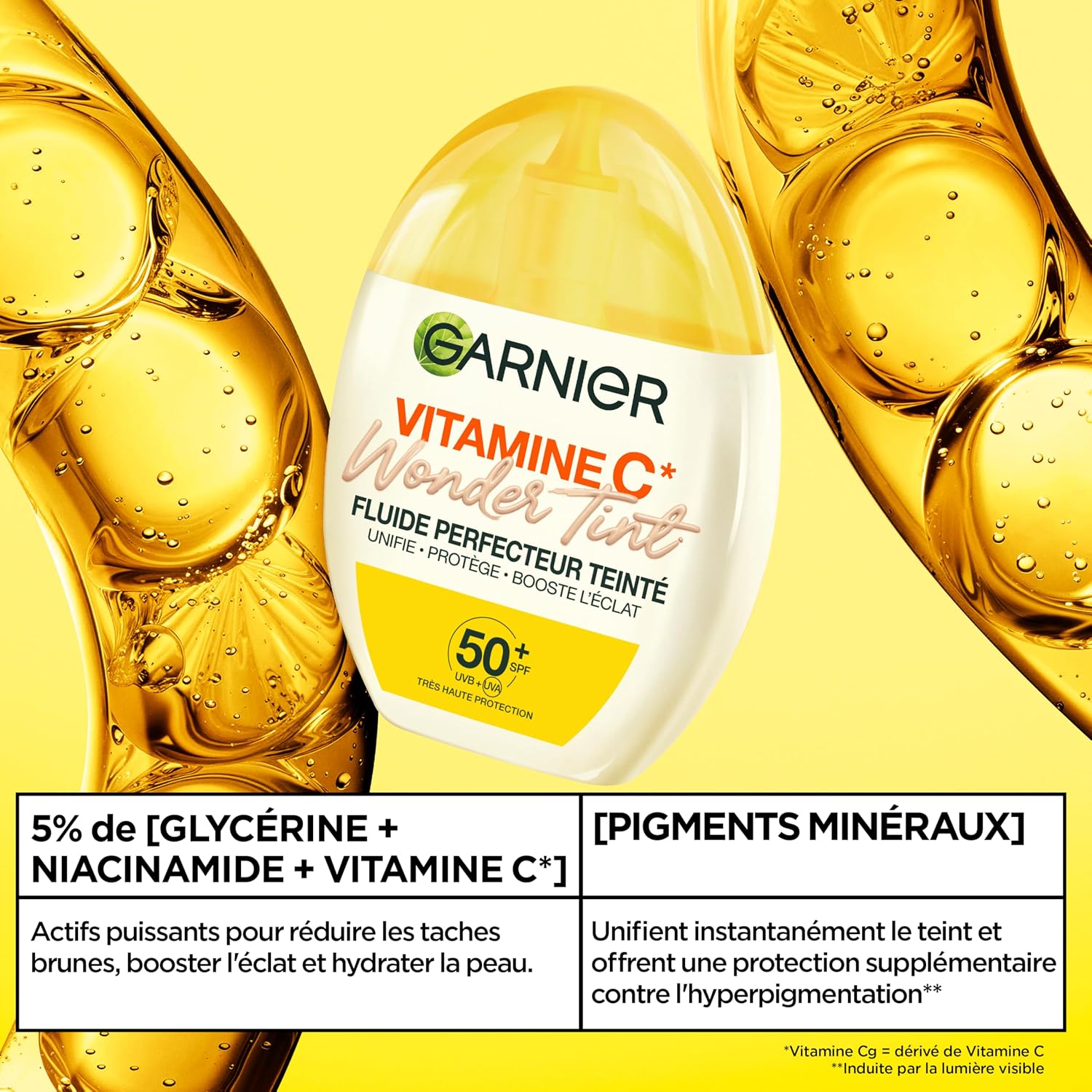 Detalle de GARNIER SkinActive Vitamine C Wonder Tint SPF50+ fluide teinté perfecteur (teinte claire) 40 ml