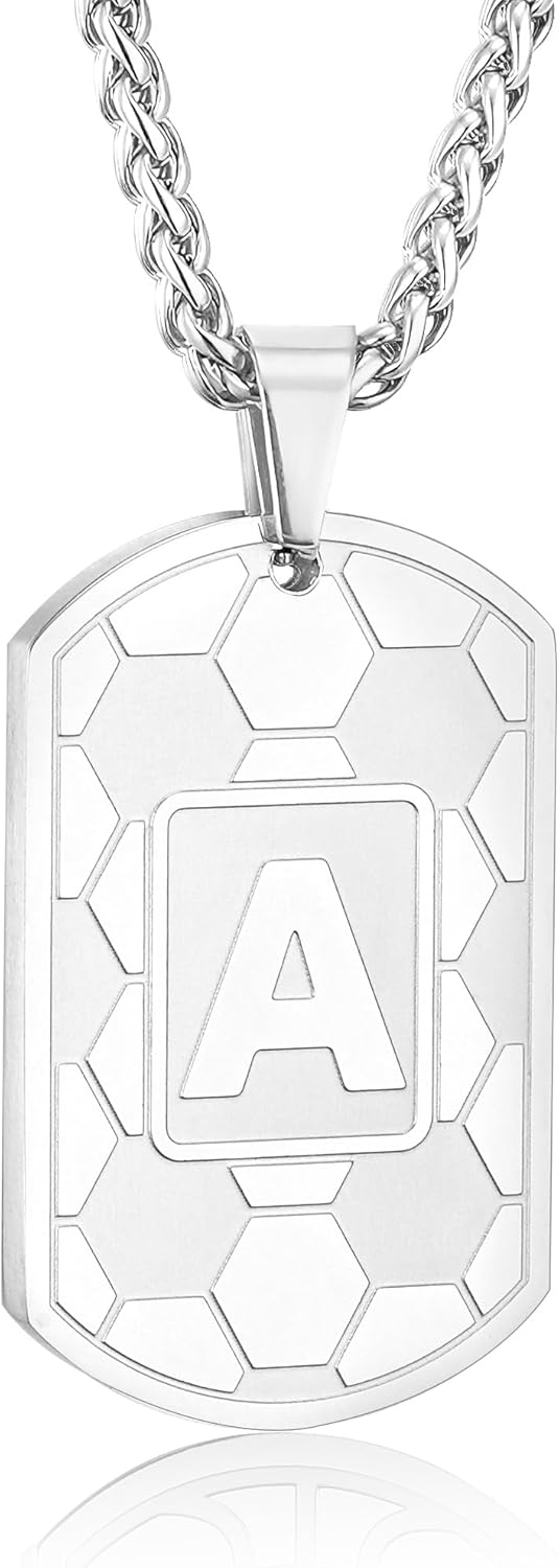Thumbnail 6 de Miss Chipmunk Fußball Buchstaben Halskette A–Z aus Edelstahl – personalisierbares Dog Tag Schmuckstück für Herren