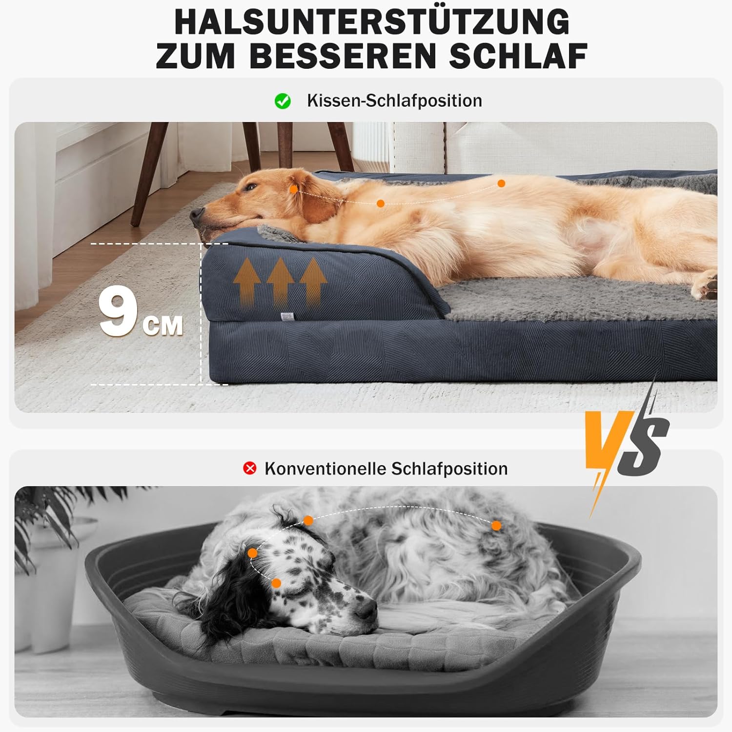 Thumbnail 1 de JOEJOY extra großes orthopädisches Hundebett mit Waben-Schaumstoff und waschbarem, wasserdichtem Bezug (grau)