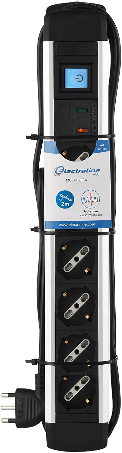 Thumbnail 6 de Electraline 61904 Multipresa Alu-Line 6 Posti con Corpo in Alluminio, Interruttore, Spina 90° e Protezione – 2 m