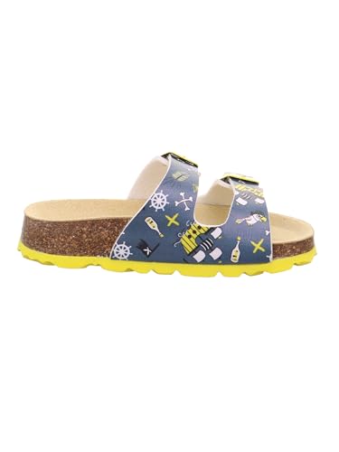 Detalle 1 de Superfit Jungen FUSSBETTPANTOFFEL Blau/Gelb 8180 – Orthopädisches Tiefbett mit Lederinnensohle