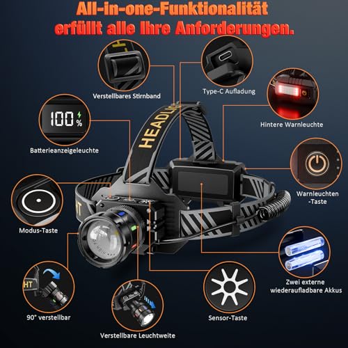 Thumbnail 5 de Linterna frontal LED recargable Sefitopher: 80.000 lm, IP65 y 9 modos para outdoor y trabajo