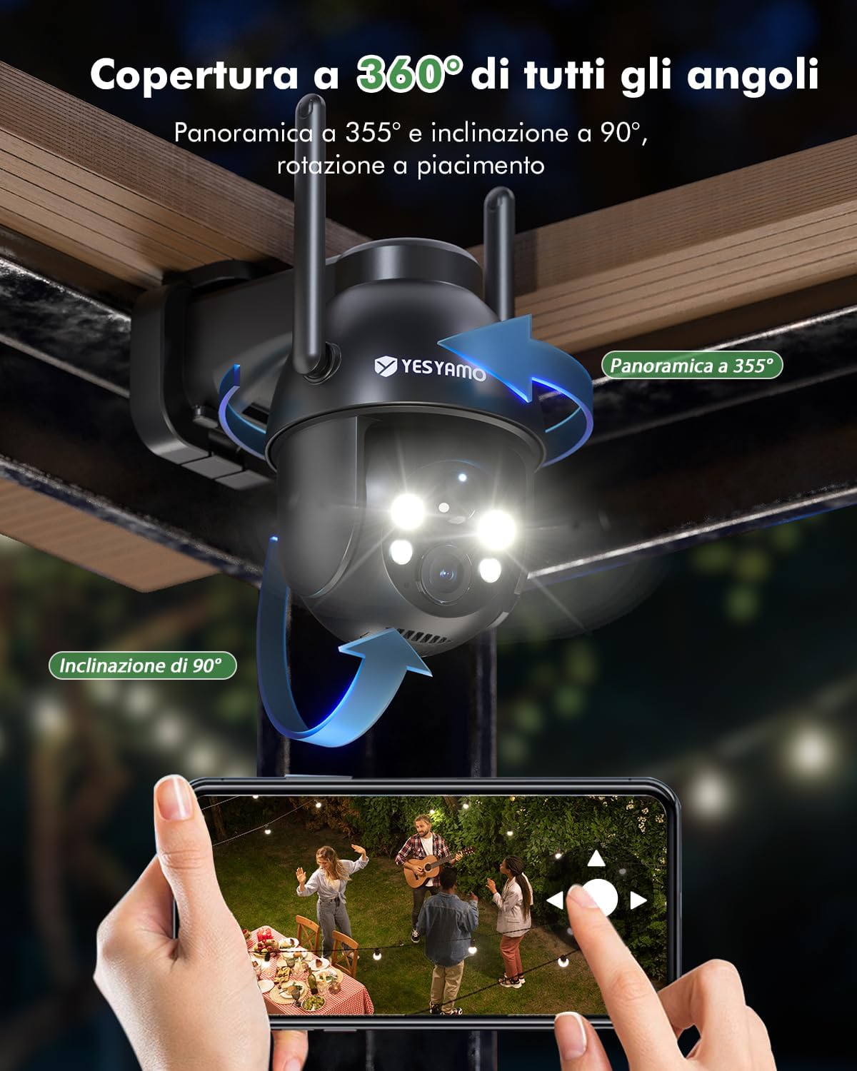 Thumbnail 3 de YESYAMO Telecamera Wi‑Fi Esterno 360° PTZ, 2.4GHz, IP66