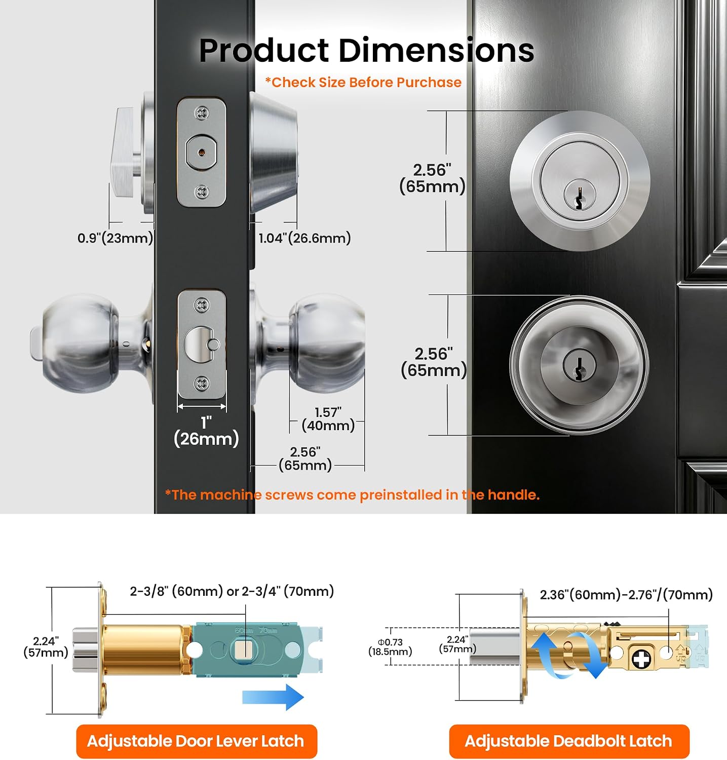 Thumbnail 6 de Veise Door Knob and Deadbolt Set, Satin Nickel