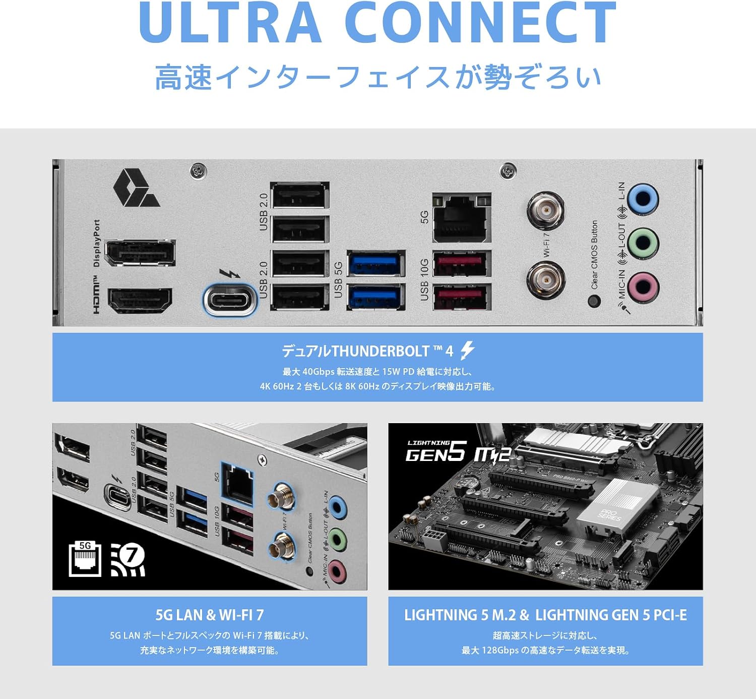 Detalle de MSI PRO B860-P WIFI ATXマザーボード DDR5・Wi-Fi 7・Thunderbolt 4対応