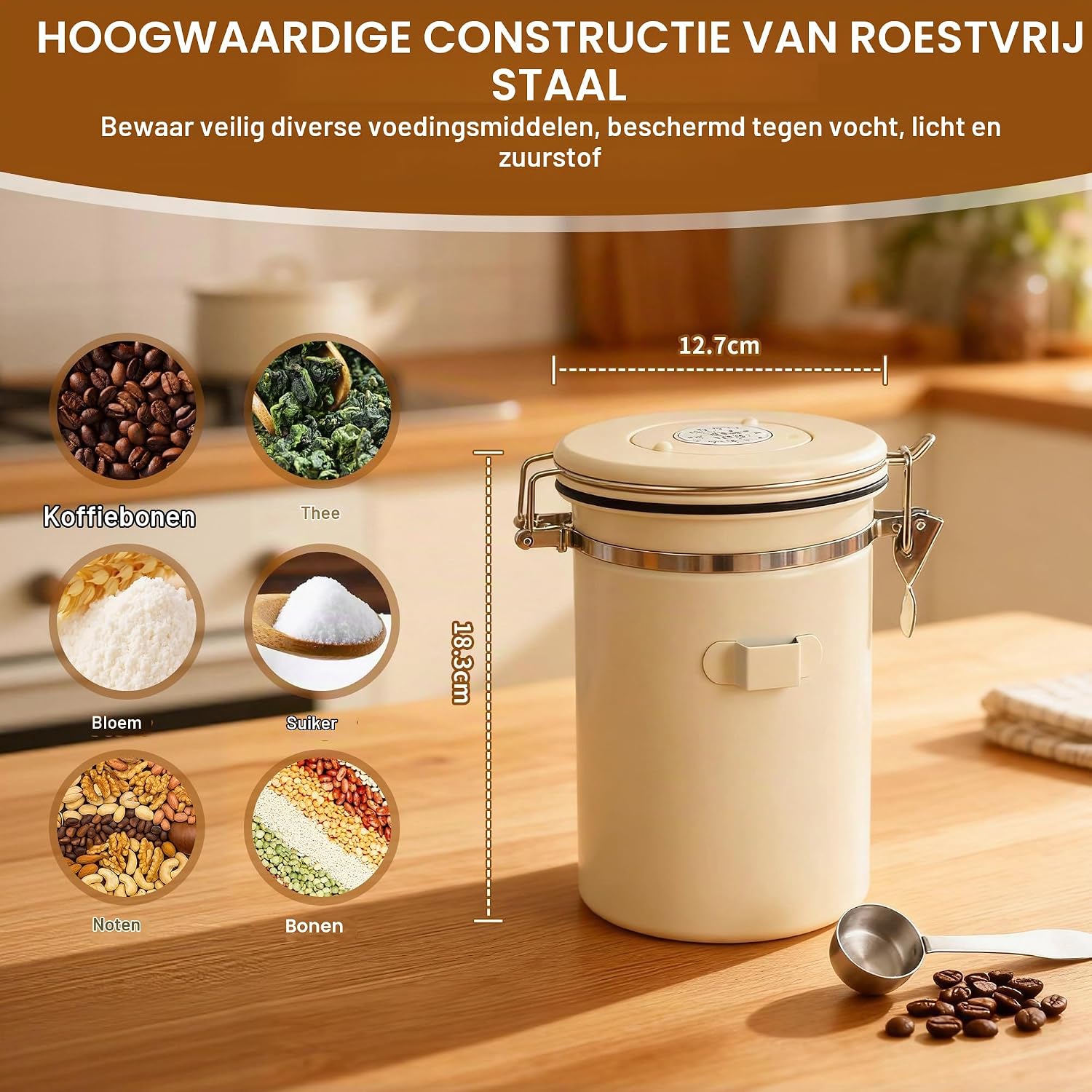 Detalle de ACOMTUO luchtdichte koffiepot 1,8 liter van RVS met datumweergave en CO₂-ventiel