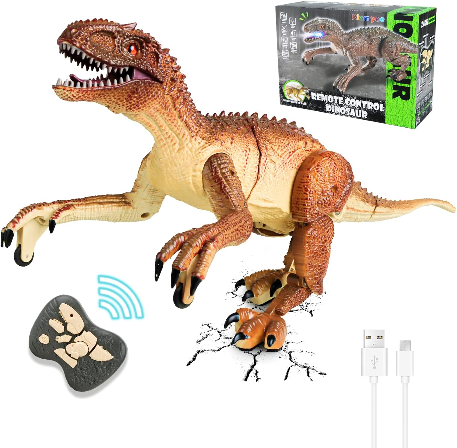 Thumbnail 6 de Kizmyee Dinosaure Télécommandé Vélociraptor — Jouet réaliste avec marche, rugissement et yeux lumineux