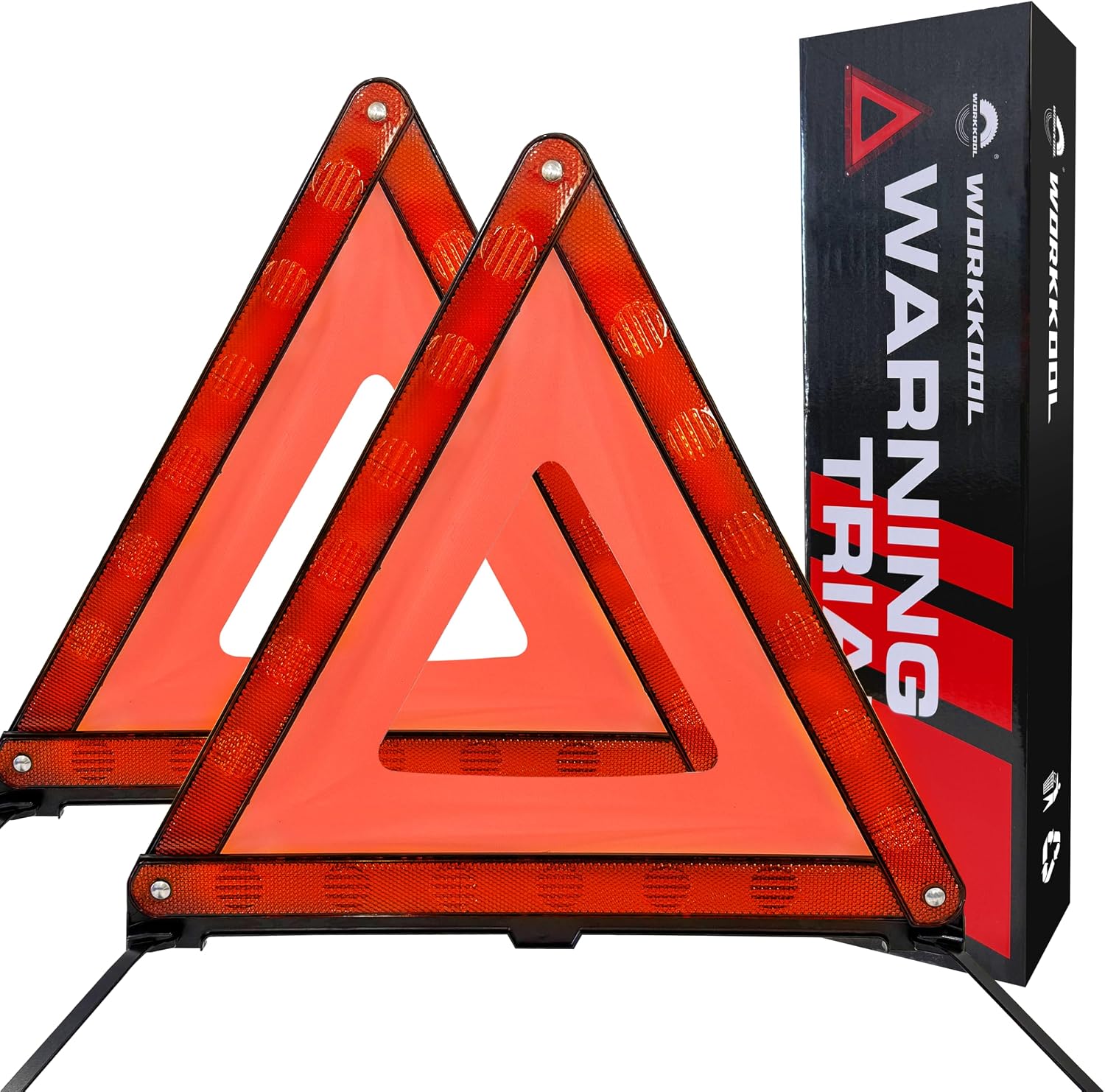 WORKKOOL Warndreieck KFZ (ECE R27) – 2 reflektierende Pannendreiecke inkl. Aufbewahrungsbox