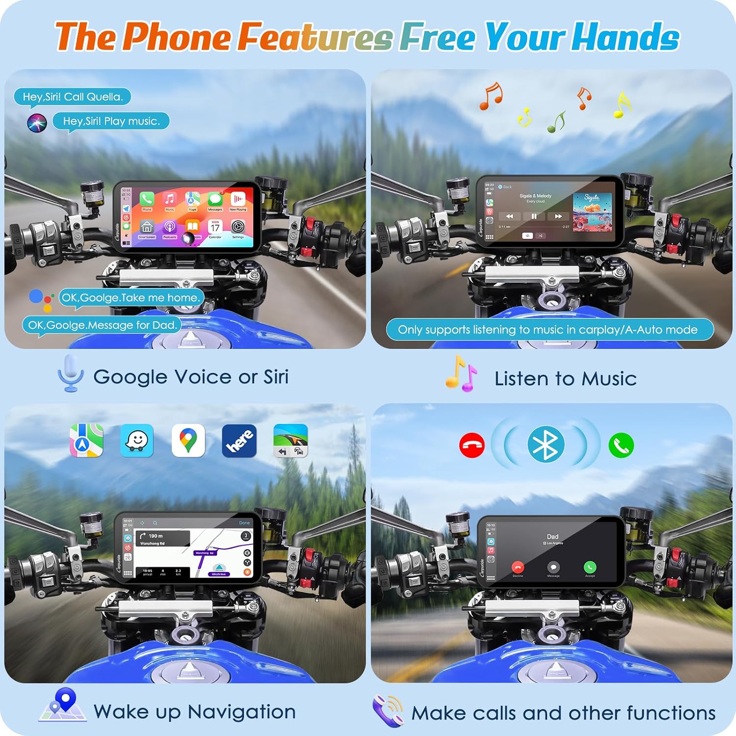 Thumbnail 2 de Carpuride W603 6.3" Waterproof Motorcycle CarPlay Screen (Wireless CarPlay & Android Auto, BT Audio, GPS, voice control)