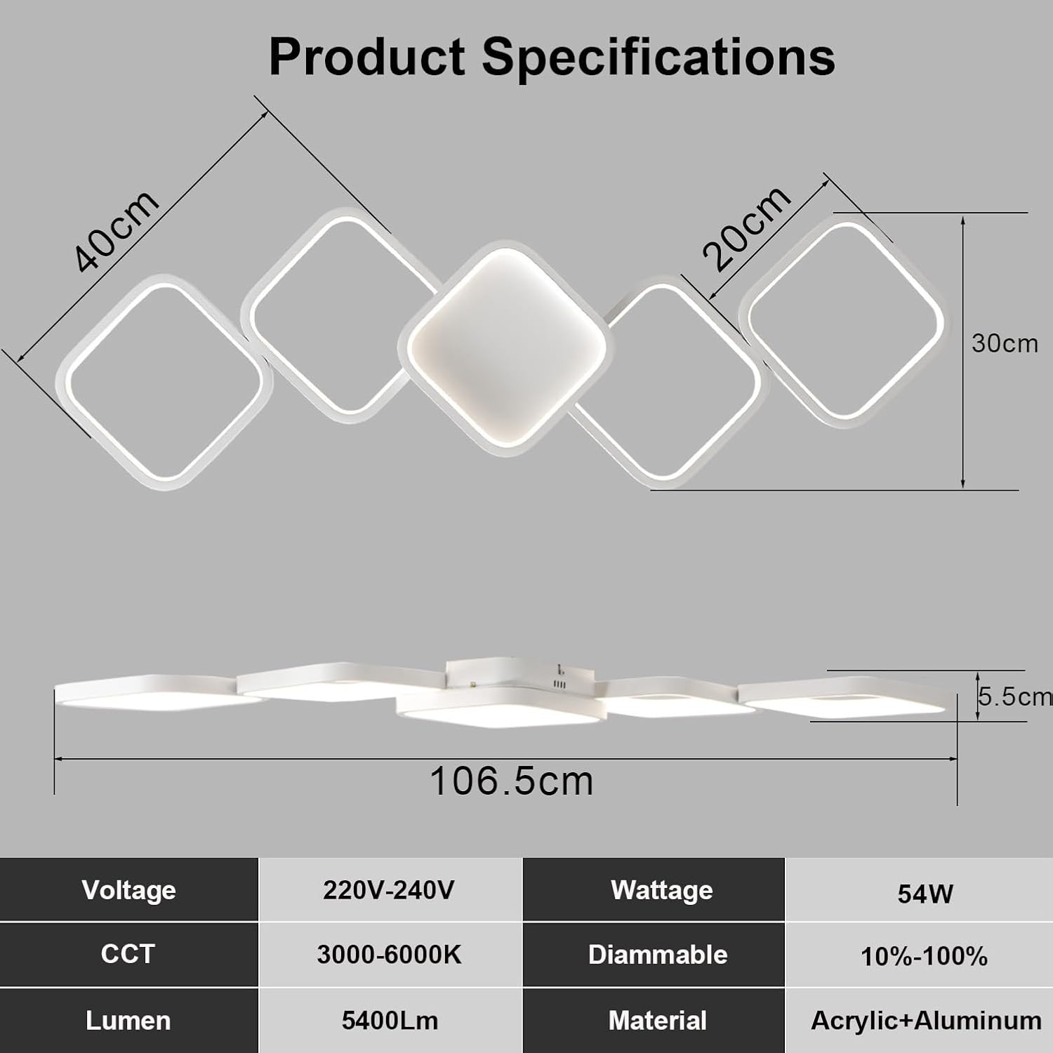 Thumbnail 2 de LED Deckenleuchte dimmbar für Wohnzimmer & Schlafzimmer, 54W / 5400 lm, mit Fernbedienung und Memory-Funktion, 106×30 cm