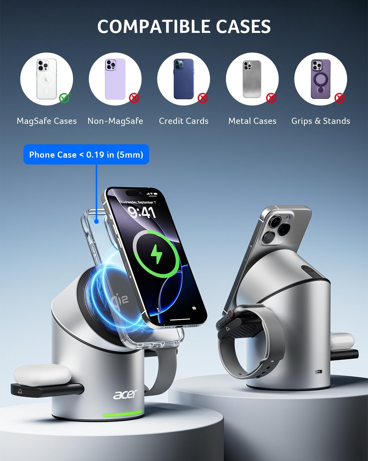 Detalle 2 de Acer S2 3-in-1 Apple Charging Station Qi2 15W