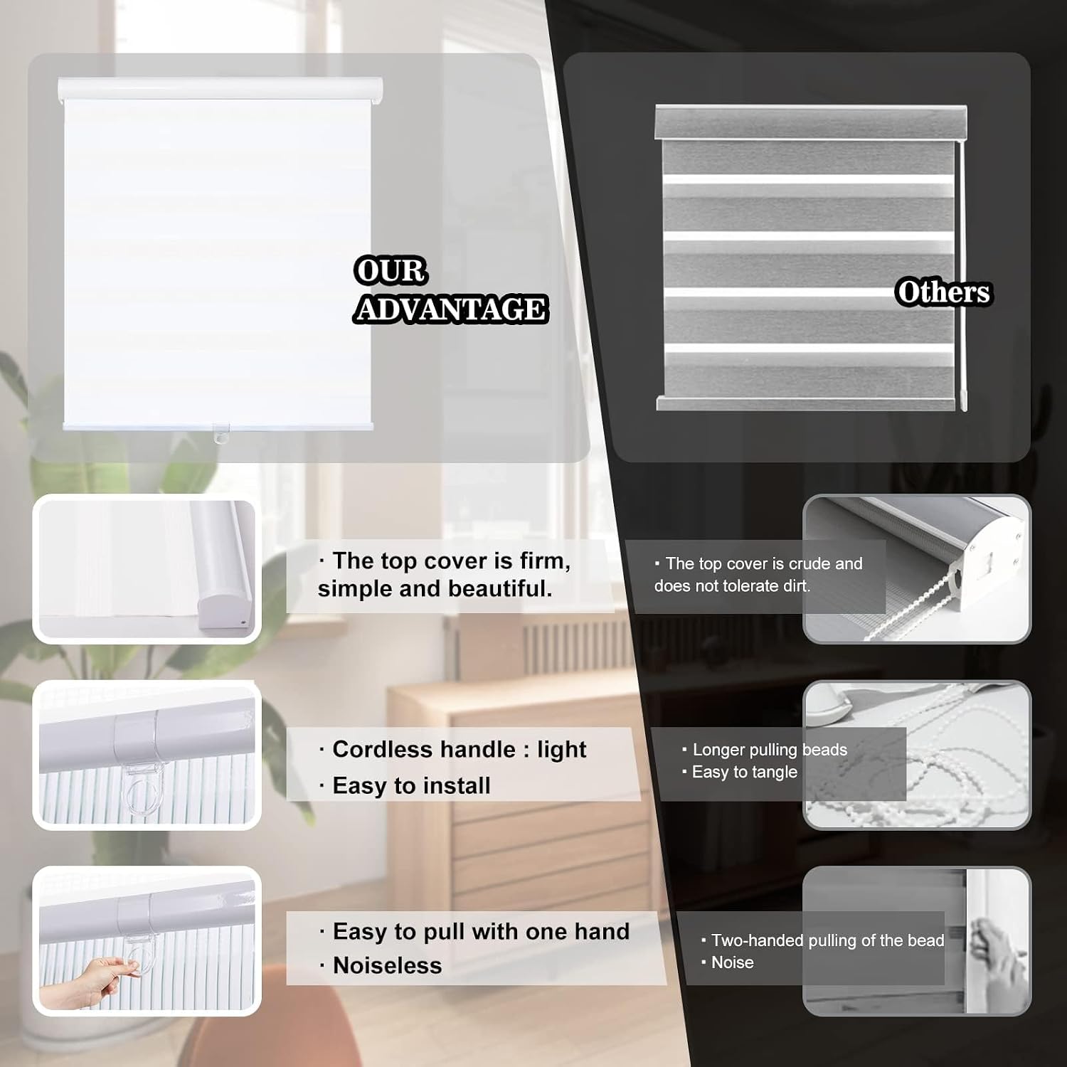 Detalle 2 de AOSKY Zebra Roller Shade, 50" W x 72" H