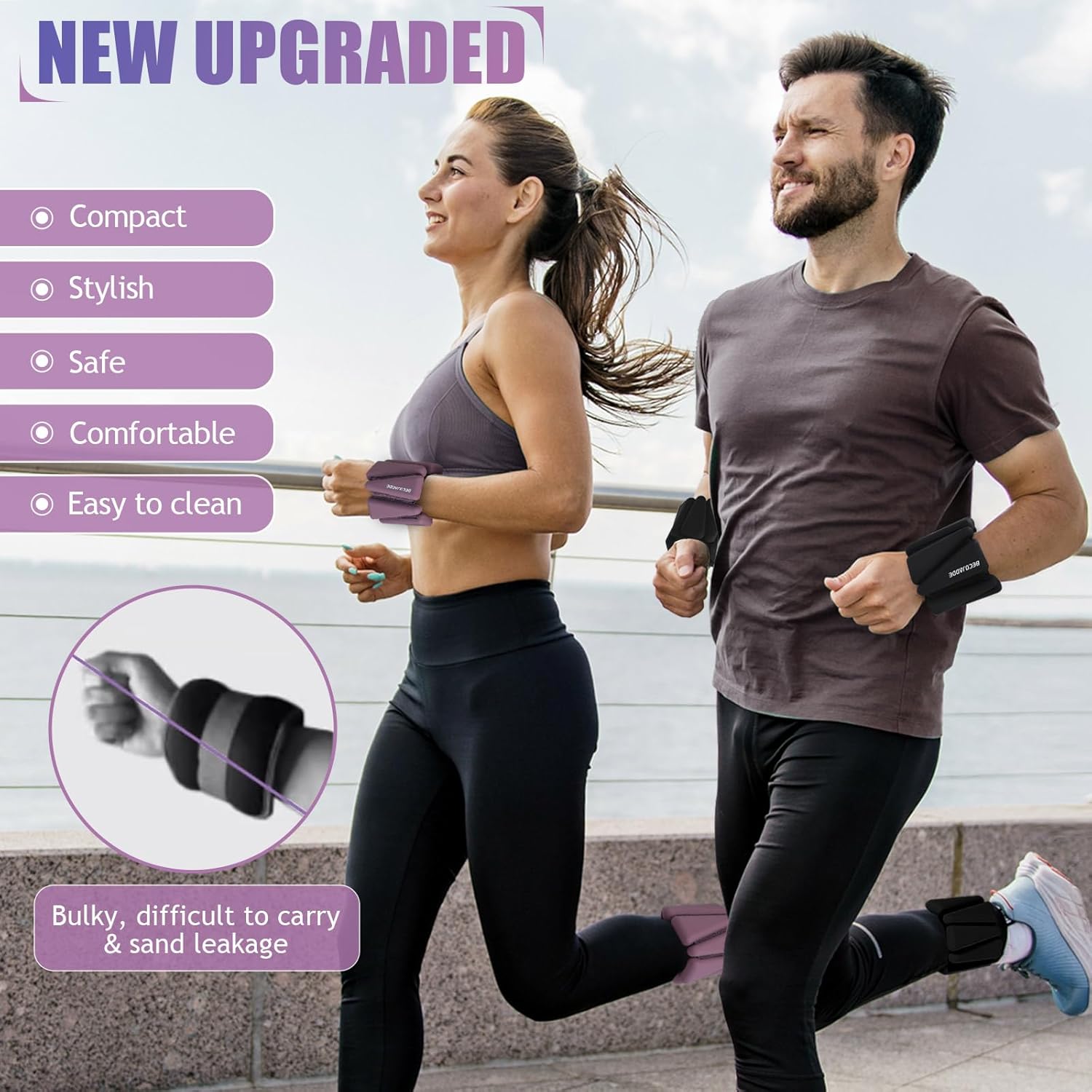 Thumbnail 1 de BECOJADDE Ankle Weights Set of 2: Adjustable 1 lb / 2 lb / 3 lb Each for Pilates, Running, and More