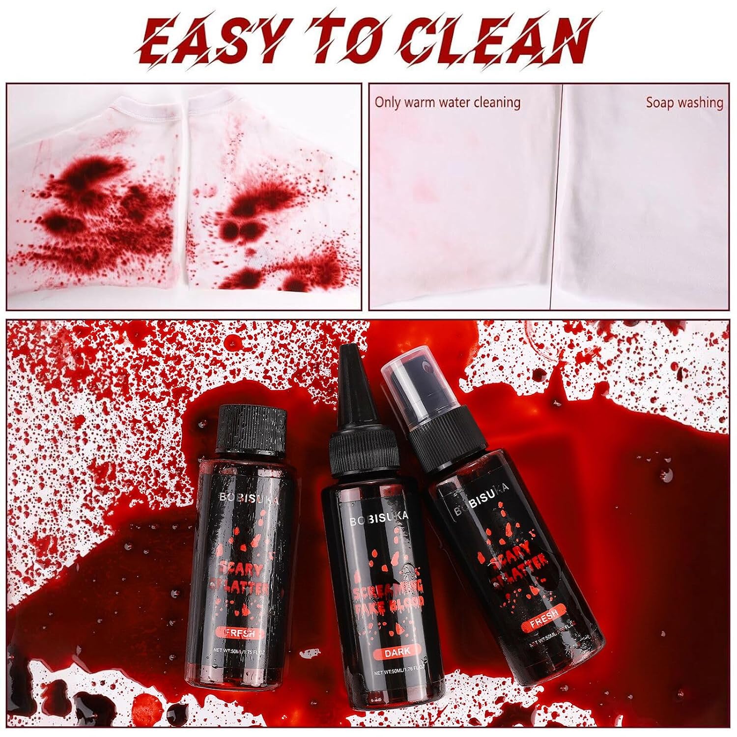 Detalle de BOBISUKA Dark + Fresh Fake Blood Spray, 3-Piece Washable SFX Makeup Kit