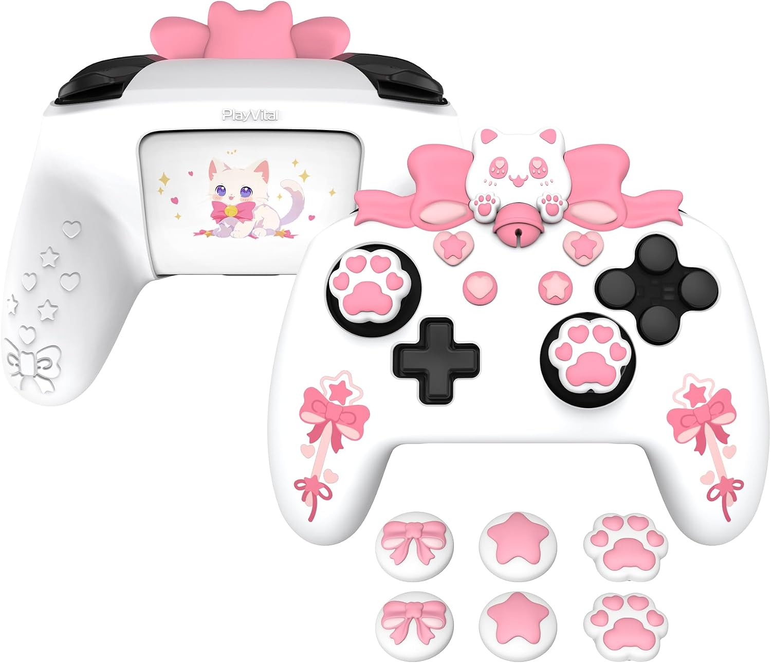 Detalle de PlayVital Sweetheart Kitty Silicone Skin for Switch Pro Controller 🕹
