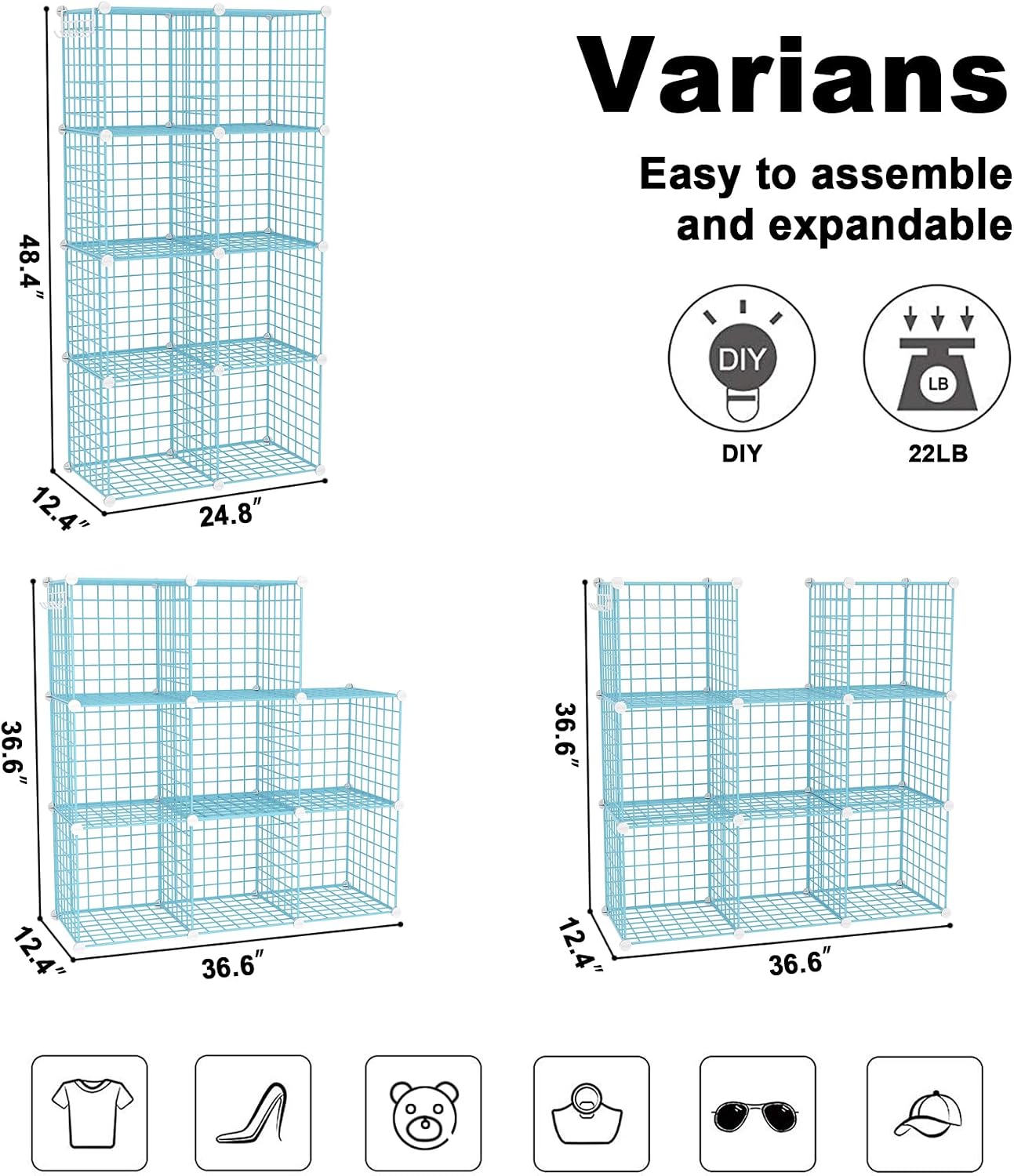 Thumbnail 2 de C&AHOME UWCS3008B 8-Cube Metal Wire Storage Organizer, Blue Modular Shelves