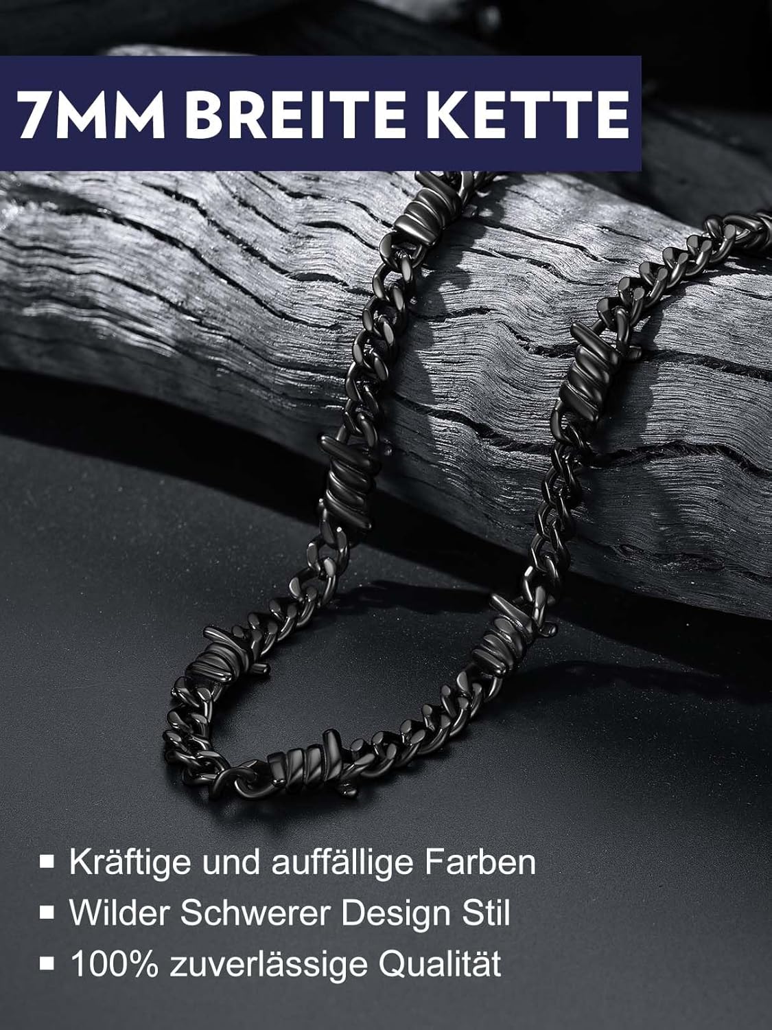Detalle 2 de Bandmax Herren Kette aus 316L Edelstahl mit Dornen-Panzerdesign (7/9 mm breit) – kubanische Hip-Hop Gliederkette