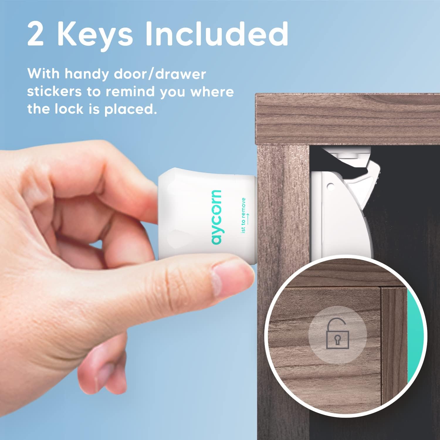 Thumbnail 6 de AYCORN Magnetic Safety Cupboard Locks (10x) & Oven Lock (1x) with 2 Keys – Child Safety for Kitchen, Cabinets, and Drawers