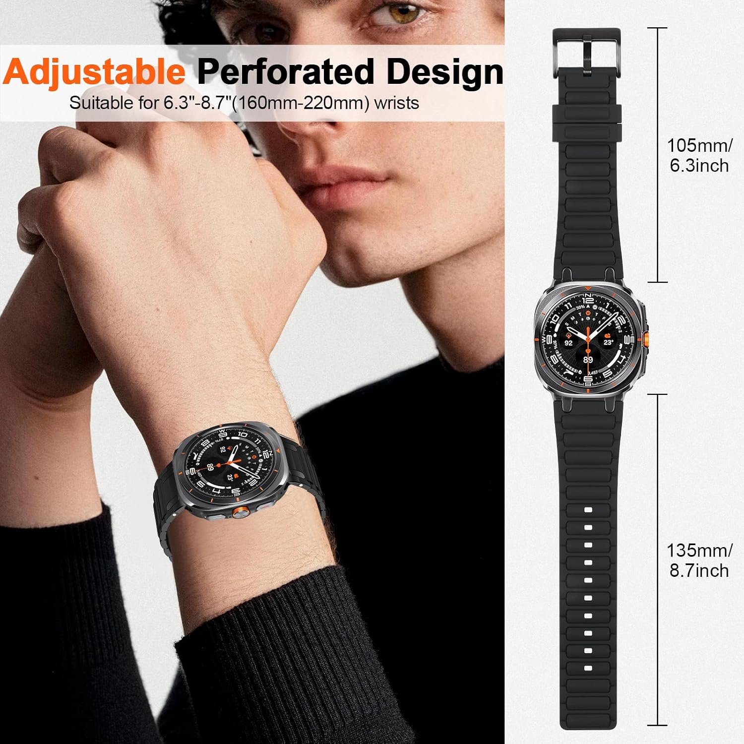 Detalle de XMUXI Rugged Silicone Strap for Samsung Galaxy Watch Ultra 47mm