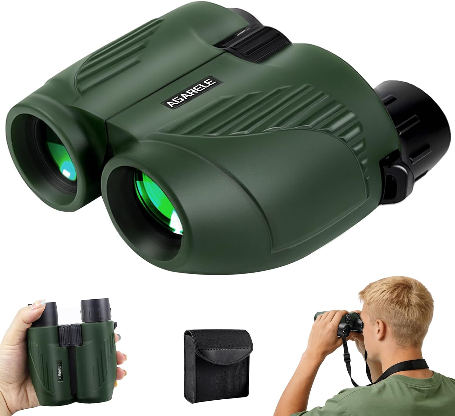 Detalle de Binoculars for Adults and Kids: 10x25 Compact Binoculars for Bird Watching, Theatre, Concerts, and More (Green)