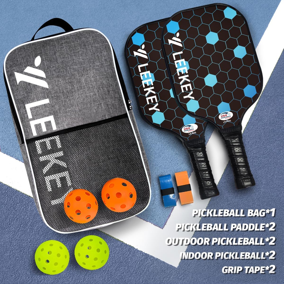 Detalle de LEEKEY Pickleball Paddles Set of 2 – USAPA Approved Fiberglass Paddles with Polypropylene Core