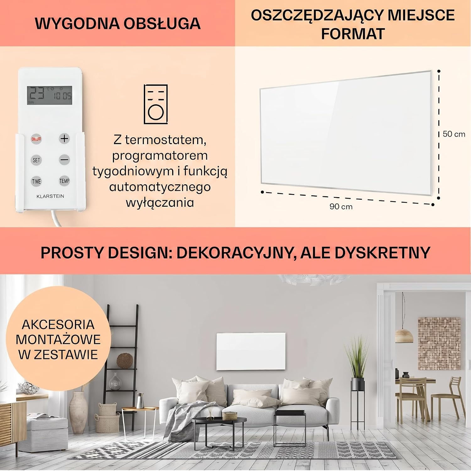 Thumbnail 6 de Klarstein Wonderwall – grzejnik ścienny na podczerwień, timer tygodniowy, IP24, 50 × 90 cm