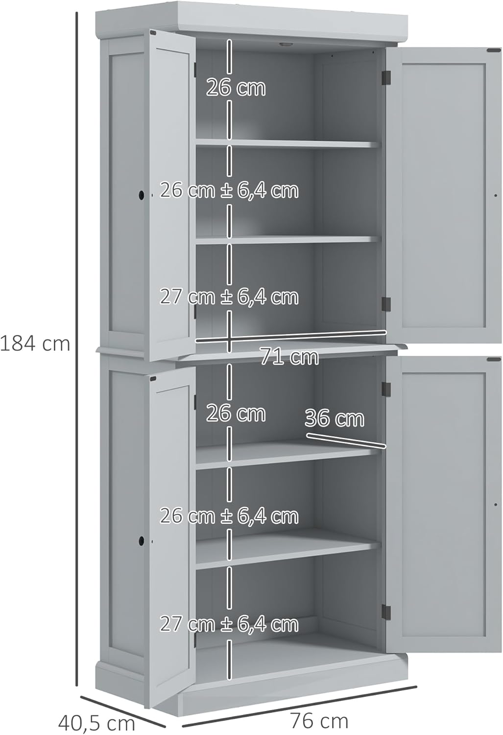 Thumbnail 2 de HOMCOM Armoire de Cuisine 76 x 40,5 x 184 cm
