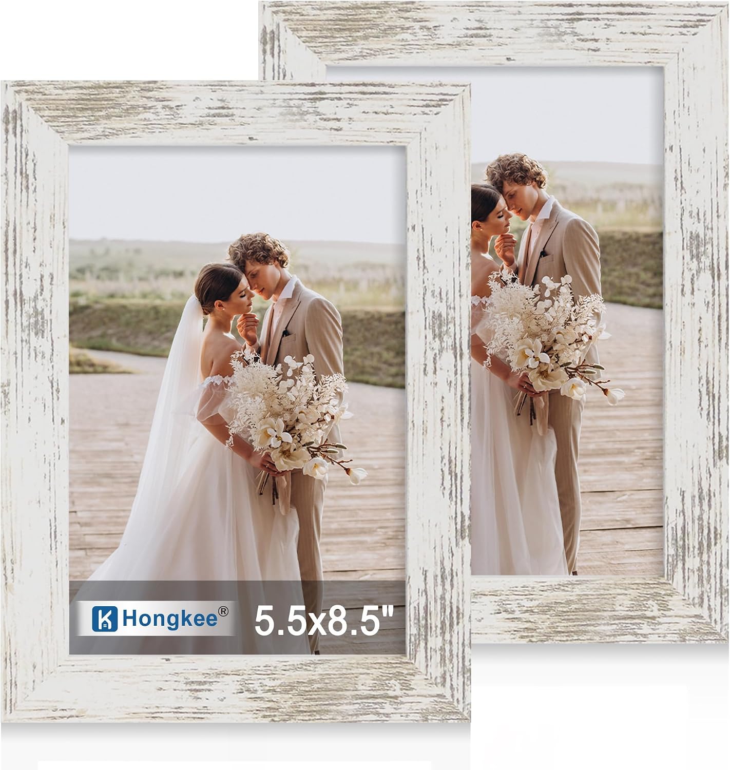 Detalle de Hongkee 5.5 x 8.5 Diploma Frame Set of 2 — Real Glass, Distressed White Wood Frame