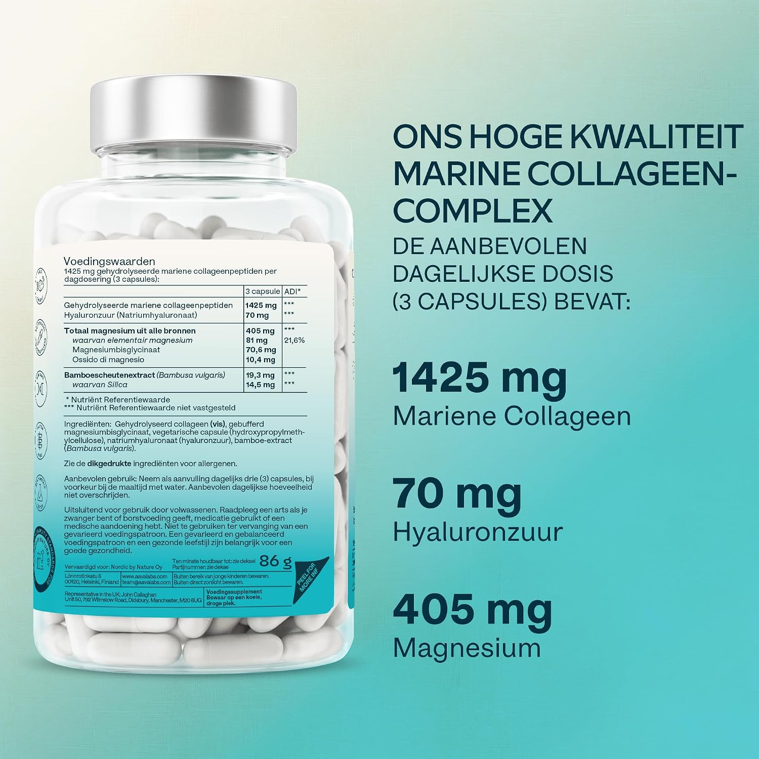 Thumbnail 4 de AAVALABS marine collageencapsules met 1.425 mg collageen, magnesium en hyaluronzuur
