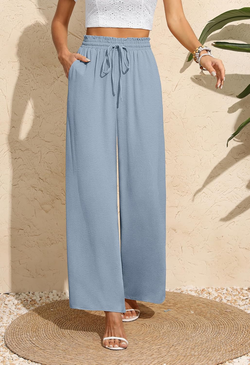 Detalle 2 de BEIGAI Palazzo Damenhose Hohe Taille Weit