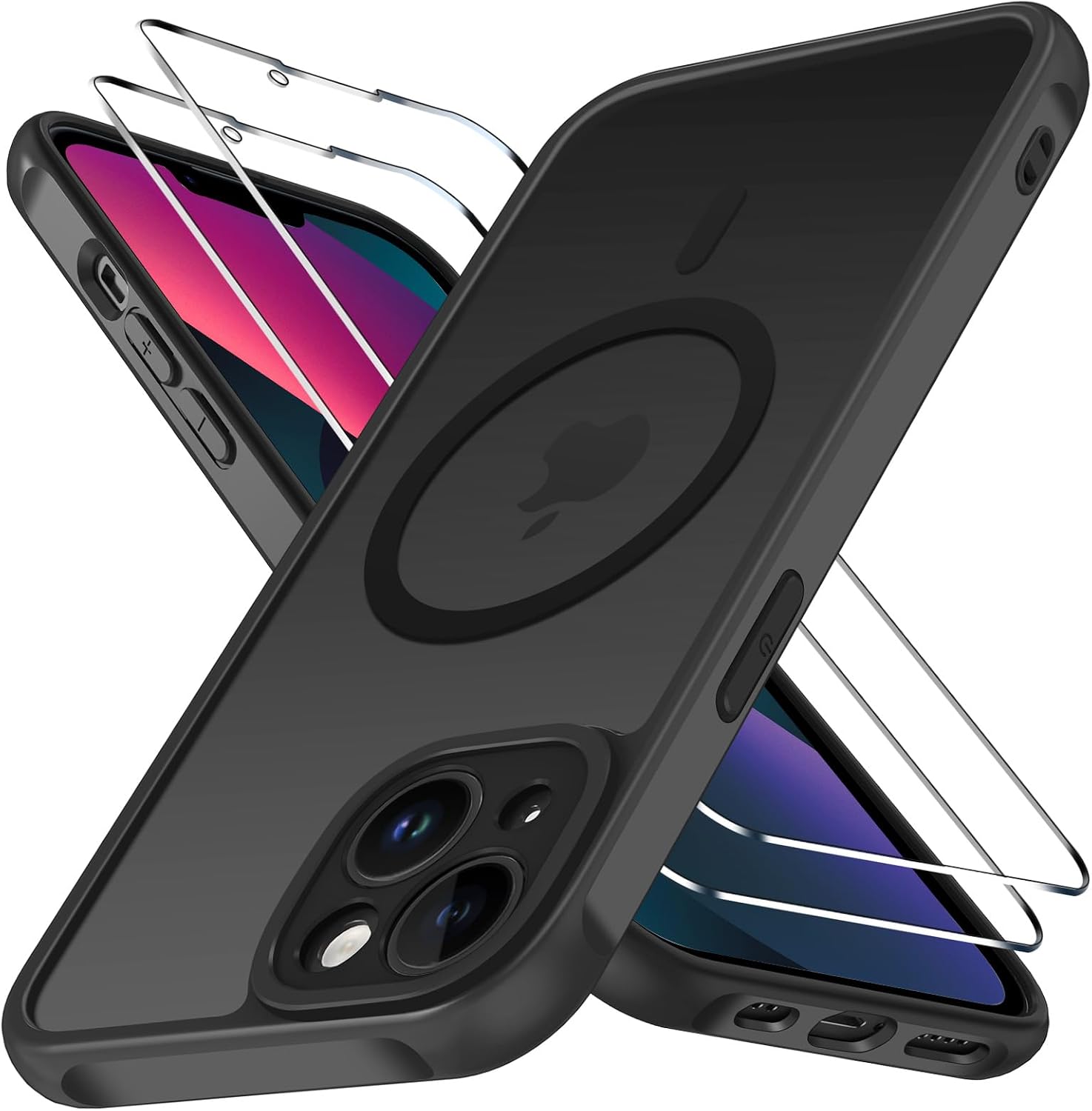 Detalle de ivoler 3-in-1 Magnetic Case for iPhone 13 with 2 Pack Screen Protectors (MagSafe Compatible) – Slim, Shockproof & Matte-Black