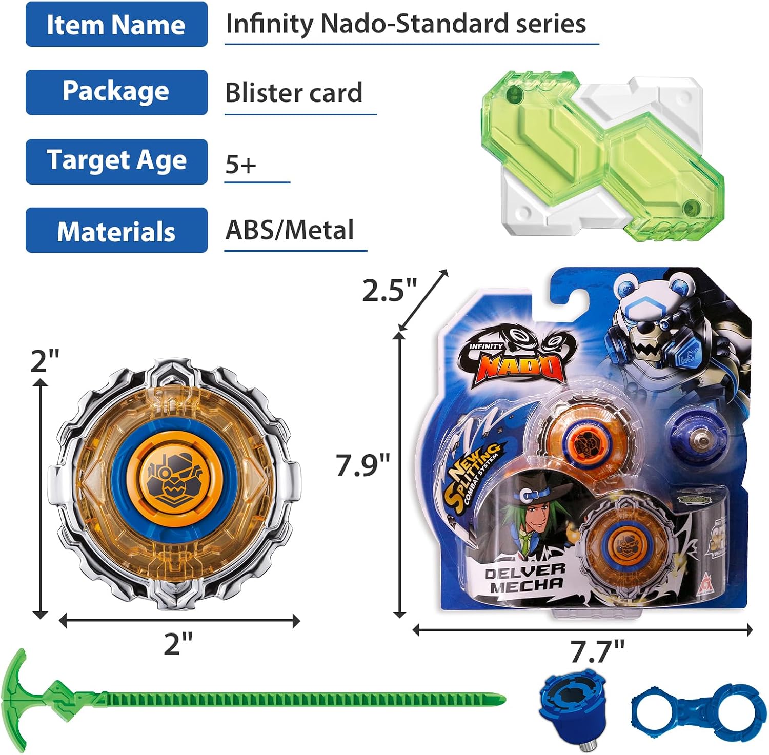 Detalle de Toupie INFINITY NADO Série STANDARD (Delver) avec lanceur, anneau d’attaque en métal et pointe acrobatique