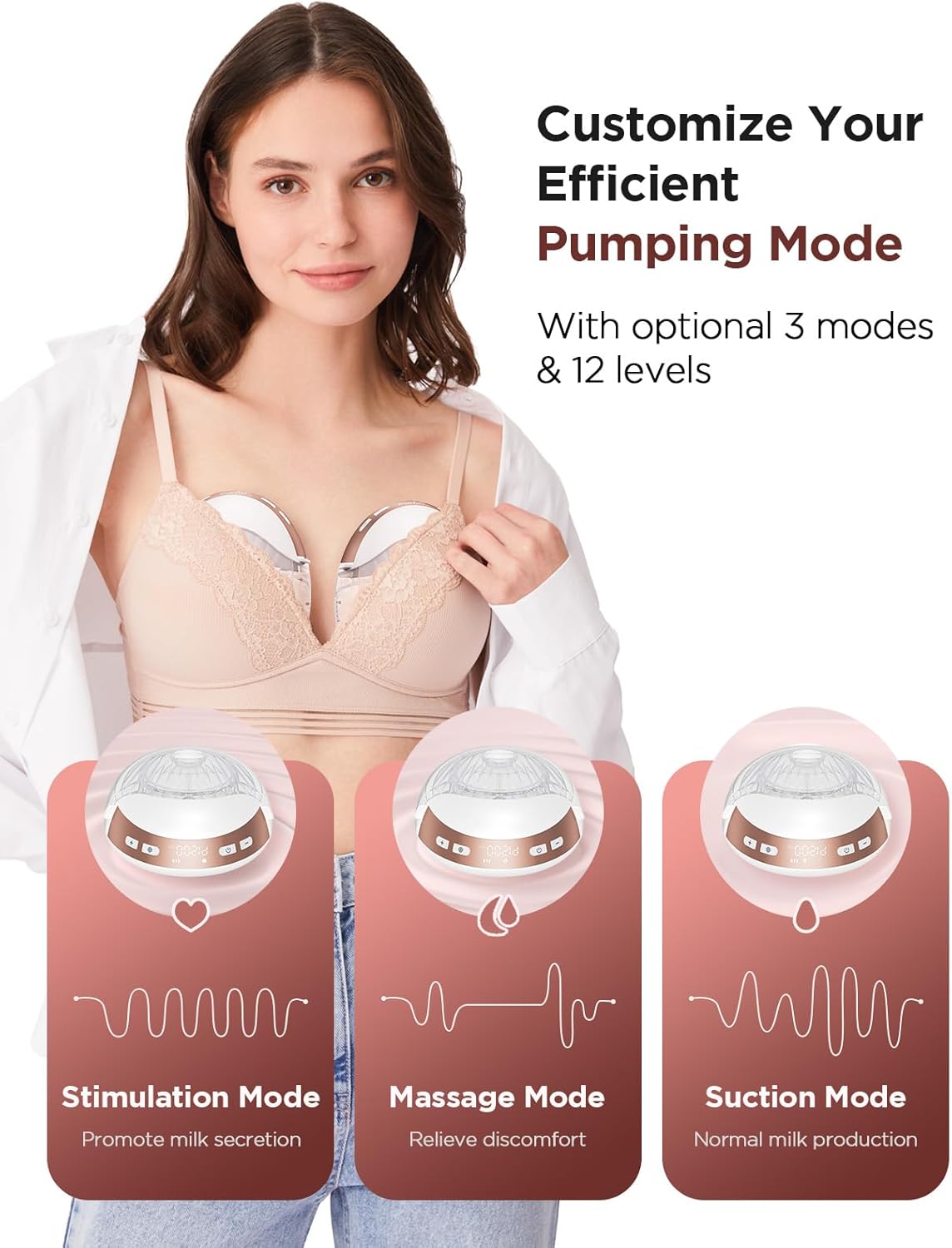 Detalle de Hands Free Wearable Breast Pump for Nursing Moms — Cordless, Quiet and Comfortable