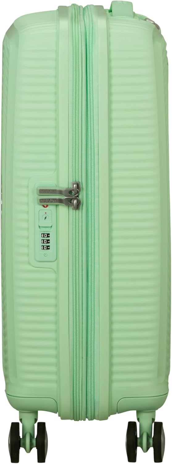 Detalle de American Tourister Soundbox Handgepäckkoffer 55 x 40 x 20/23 cm – grün pastel, erweiterbar, TSA-Sicherheitskombination