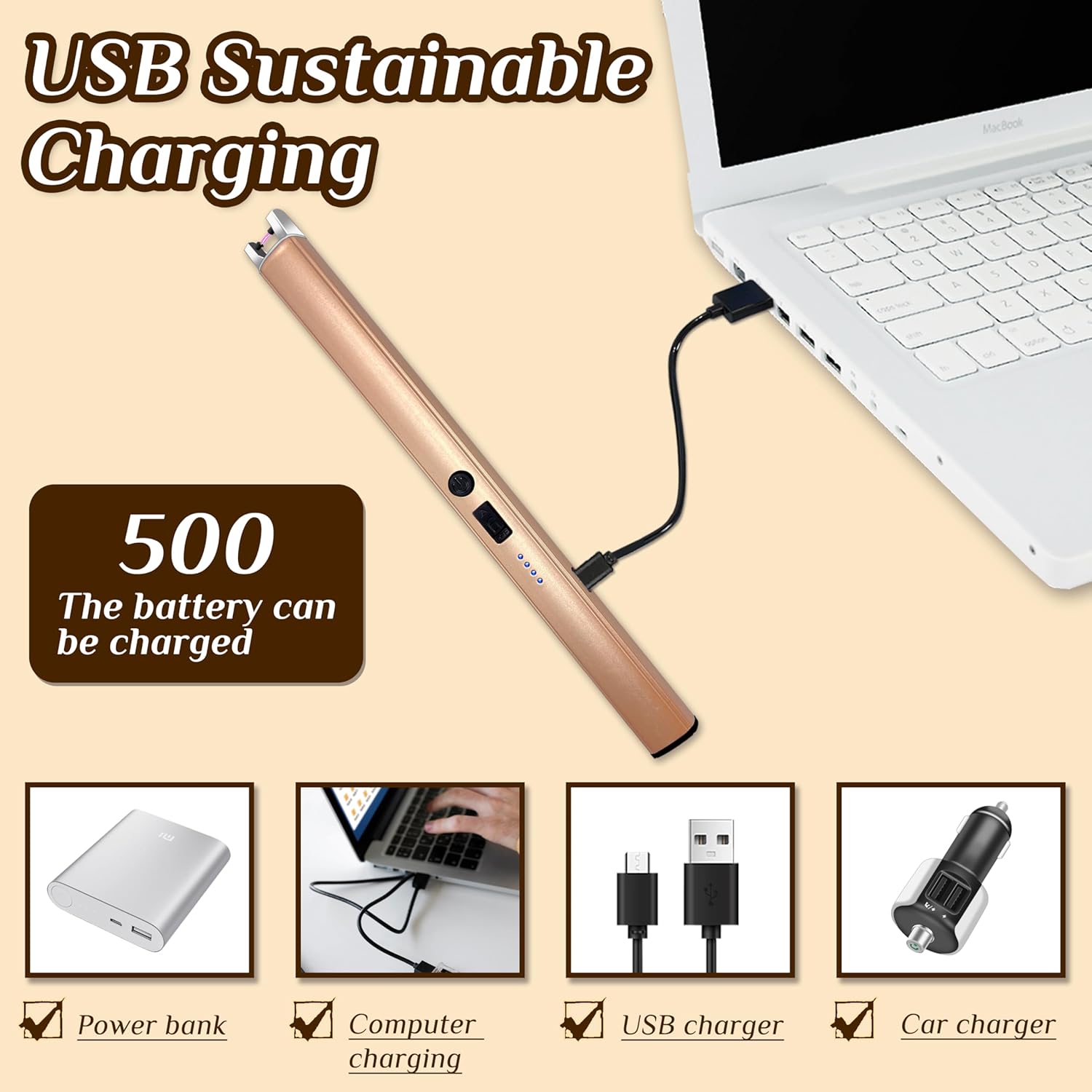 Thumbnail 6 de 2-Pack Windproof Flameless Electric Candle Lighter (USB Rechargeable) with LED Power Display & Safety Switch