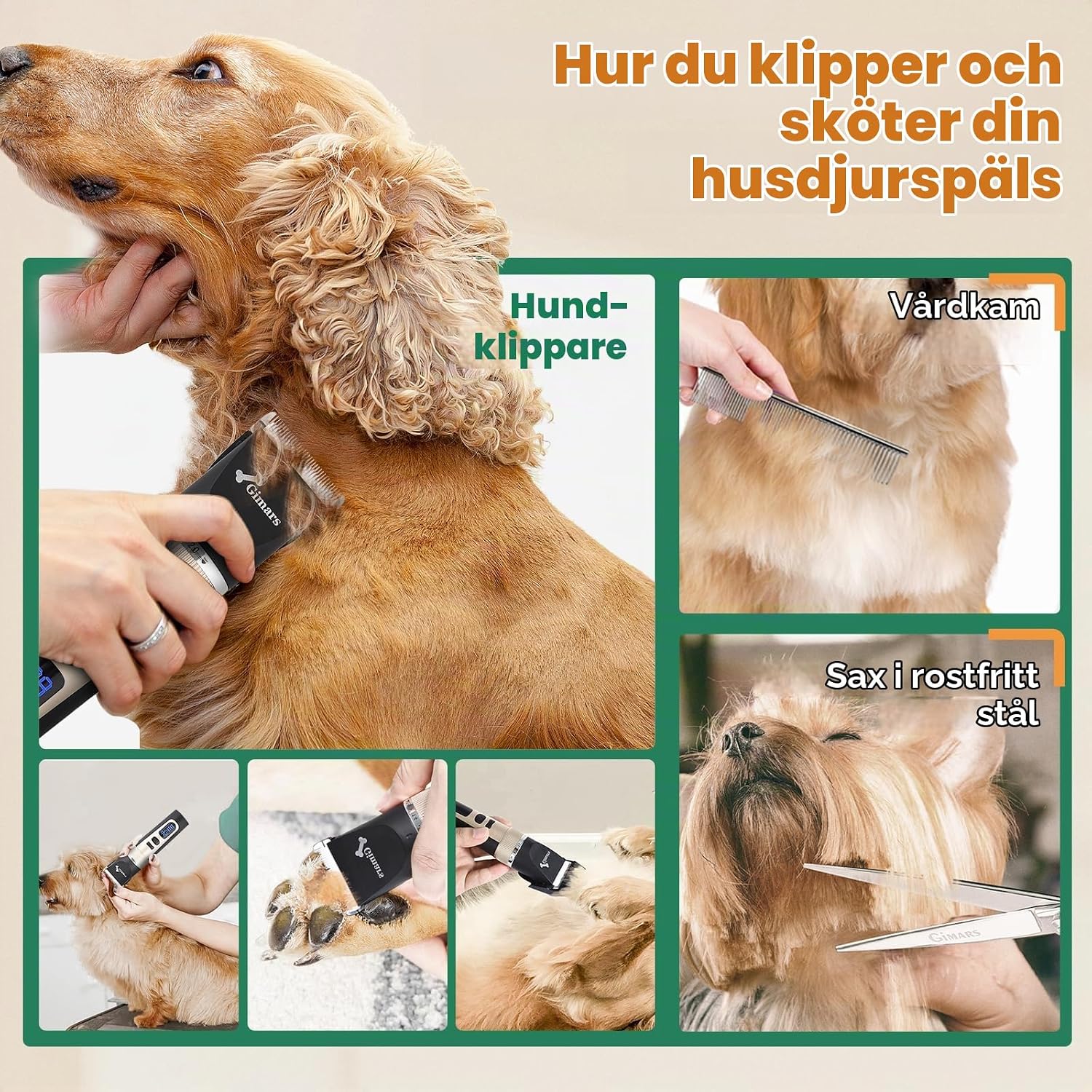 Thumbnail 6 de Gimars 67 TMJ01-S hundtrimmer med saxset, sladdlös och uppladdningsbar