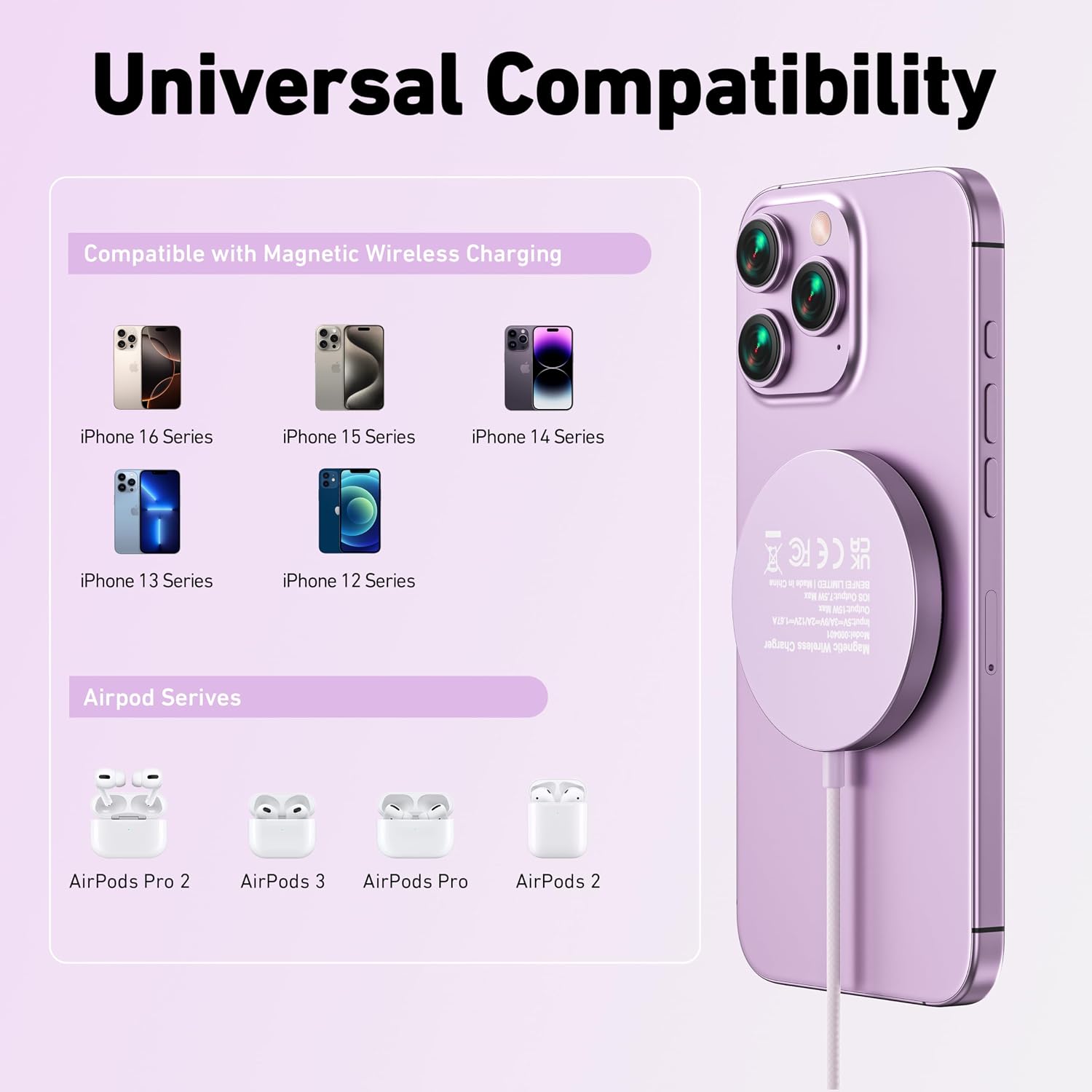 Detalle de BENFEI Caricatore Wireless Magnetico 15W: compatibilità MagSafe e ricarica sicura per iPhone 12–17