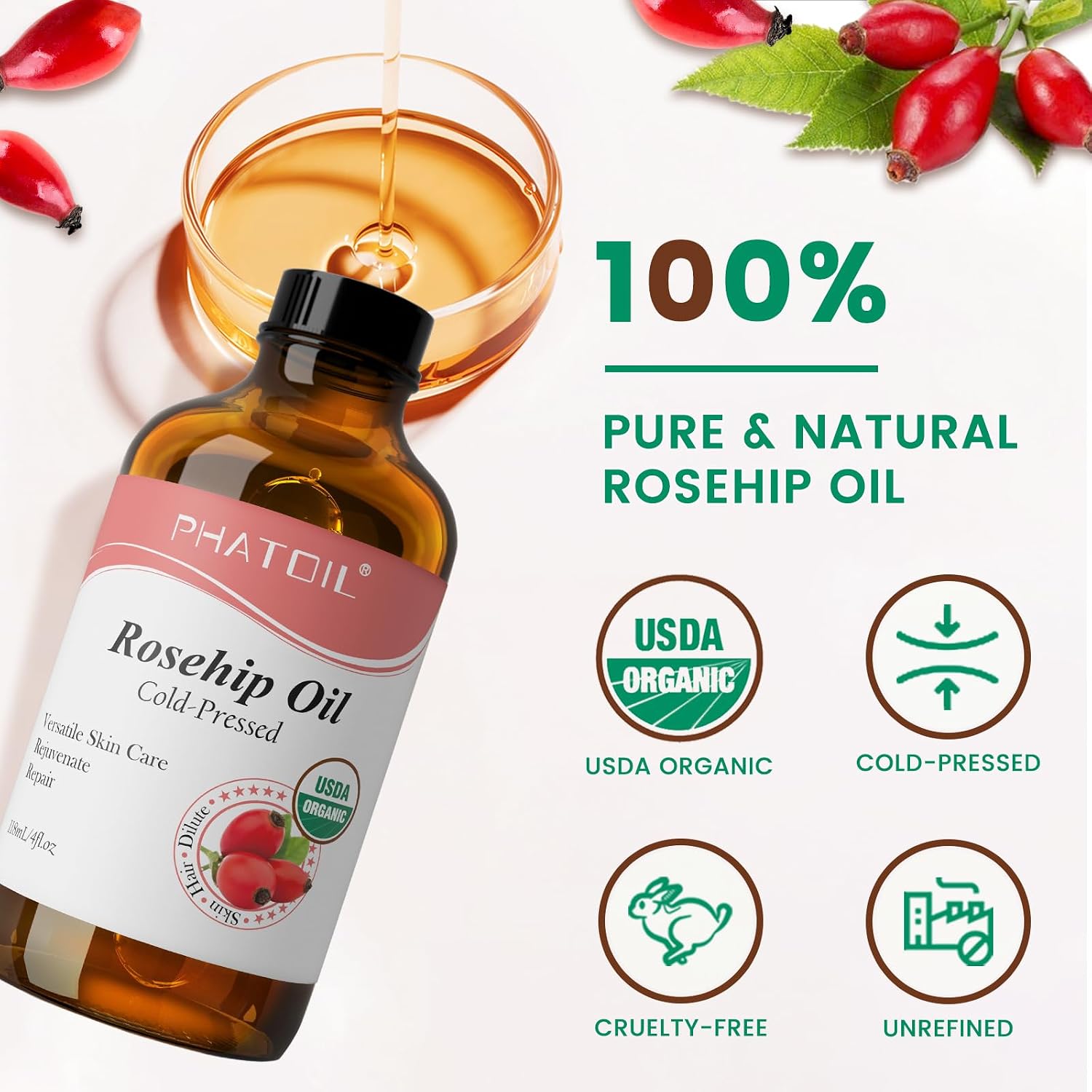 Detalle de PHATOIL Rosehip Oil, 4 oz